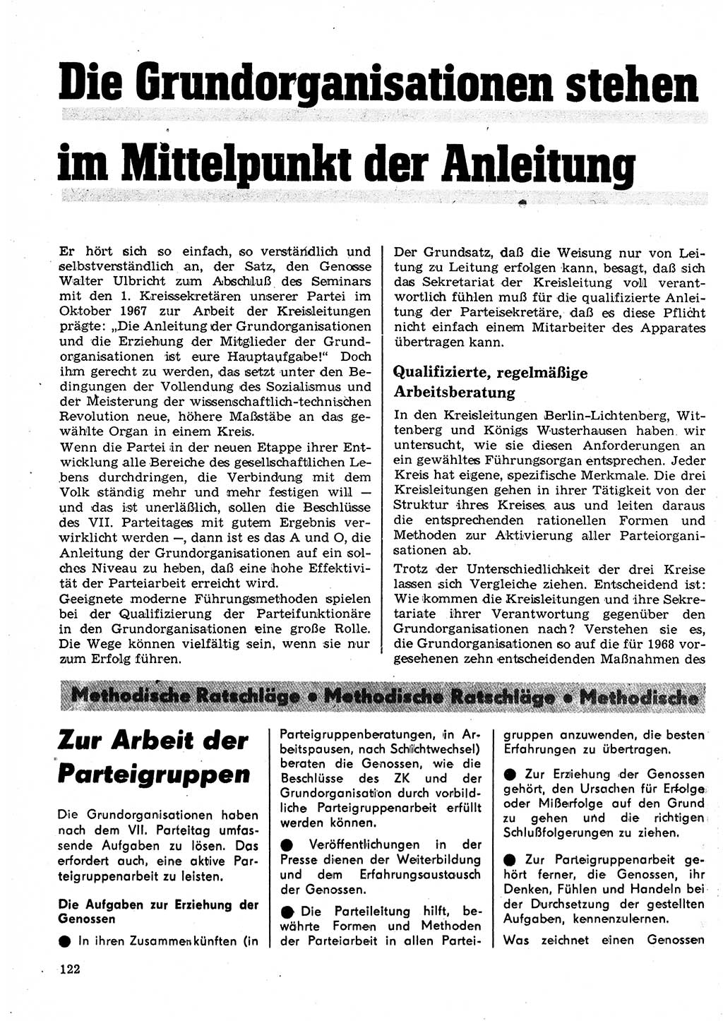 Neuer Weg (NW), Organ des Zentralkomitees (ZK) der SED (Sozialistische Einheitspartei Deutschlands) für Fragen des Parteilebens, 23. Jahrgang [Deutsche Demokratische Republik (DDR)] 1968, Seite 122 (NW ZK SED DDR 1968, S. 122)