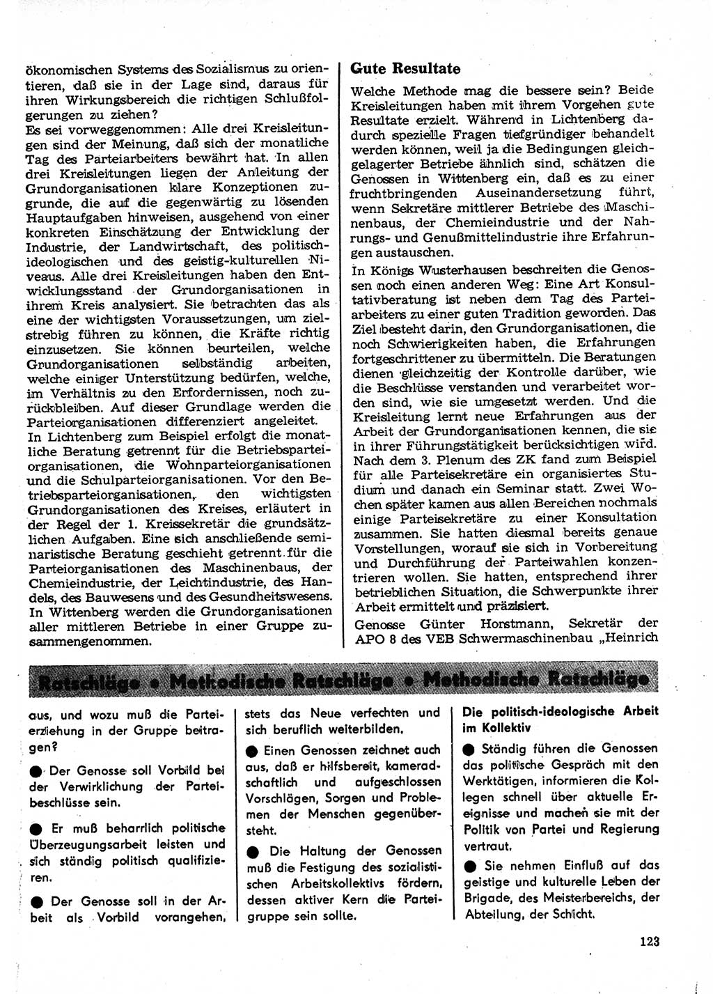 Neuer Weg (NW), Organ des Zentralkomitees (ZK) der SED (Sozialistische Einheitspartei Deutschlands) für Fragen des Parteilebens, 23. Jahrgang [Deutsche Demokratische Republik (DDR)] 1968, Seite 123 (NW ZK SED DDR 1968, S. 123)