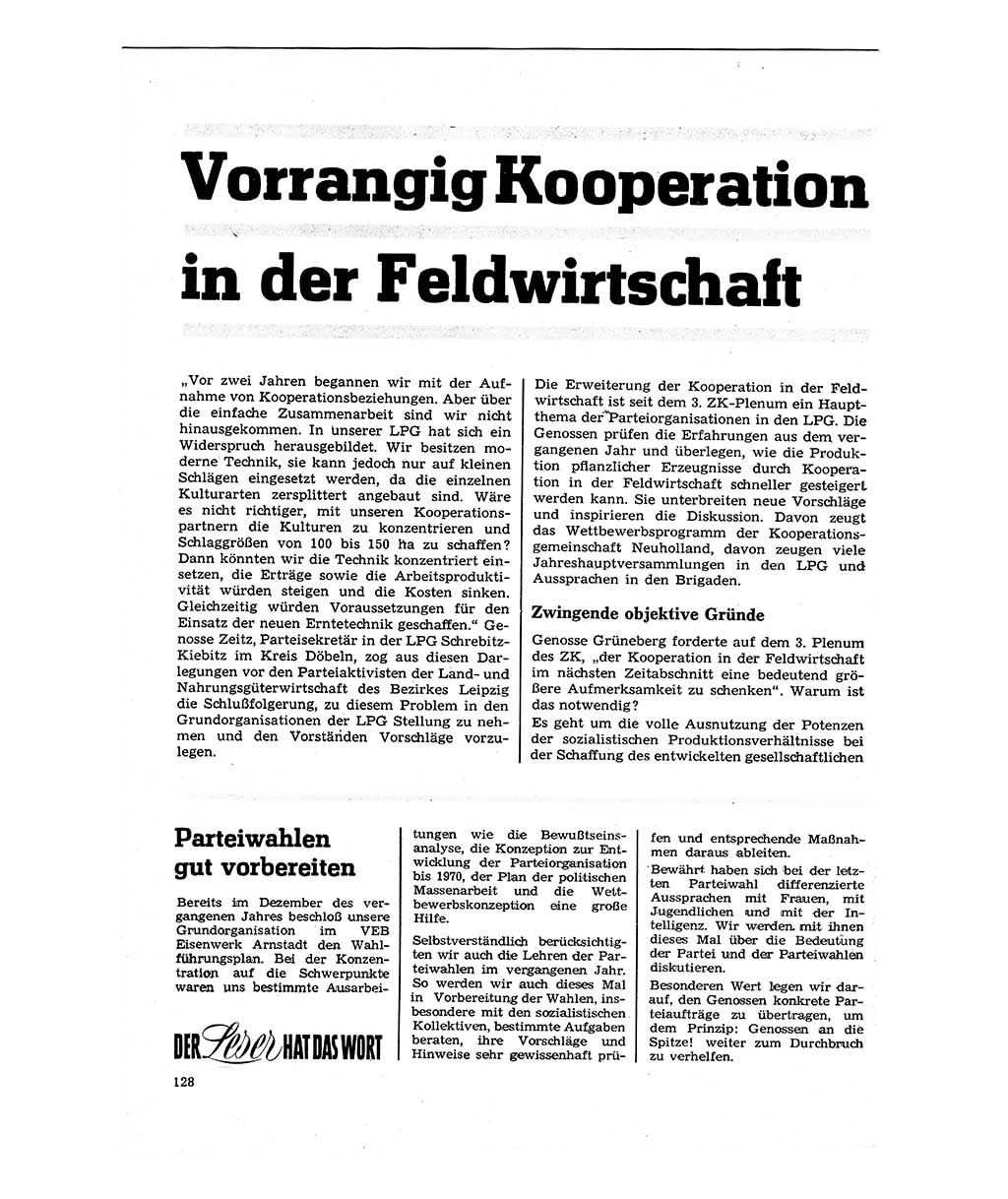 Neuer Weg (NW), Organ des Zentralkomitees (ZK) der SED (Sozialistische Einheitspartei Deutschlands) für Fragen des Parteilebens, 23. Jahrgang [Deutsche Demokratische Republik (DDR)] 1968, Seite 128 (NW ZK SED DDR 1968, S. 128)