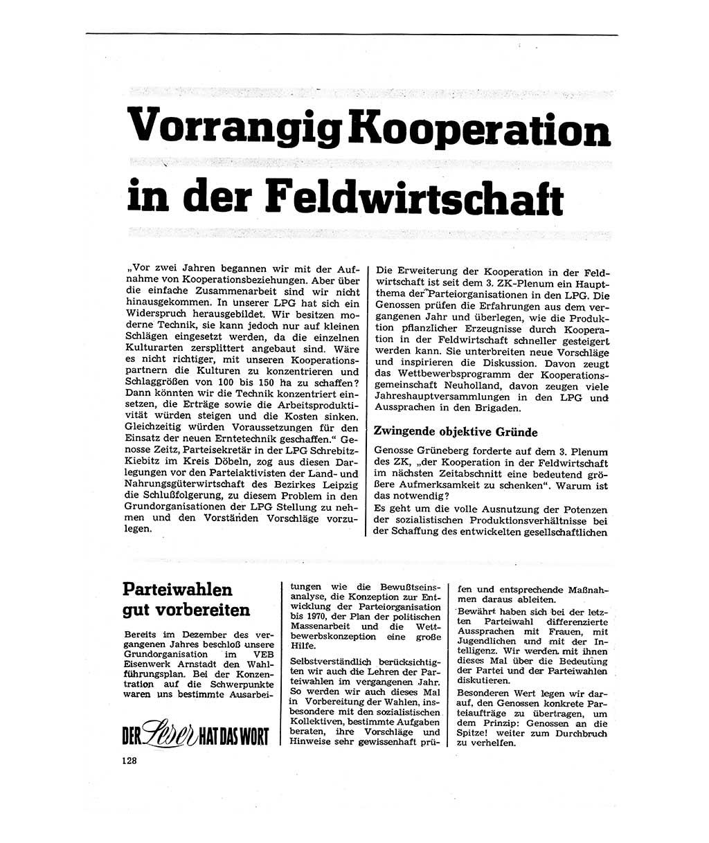 Neuer Weg (NW), Organ des Zentralkomitees (ZK) der SED (Sozialistische Einheitspartei Deutschlands) für Fragen des Parteilebens, 23. Jahrgang [Deutsche Demokratische Republik (DDR)] 1968, Seite 128 (NW ZK SED DDR 1968, S. 128)