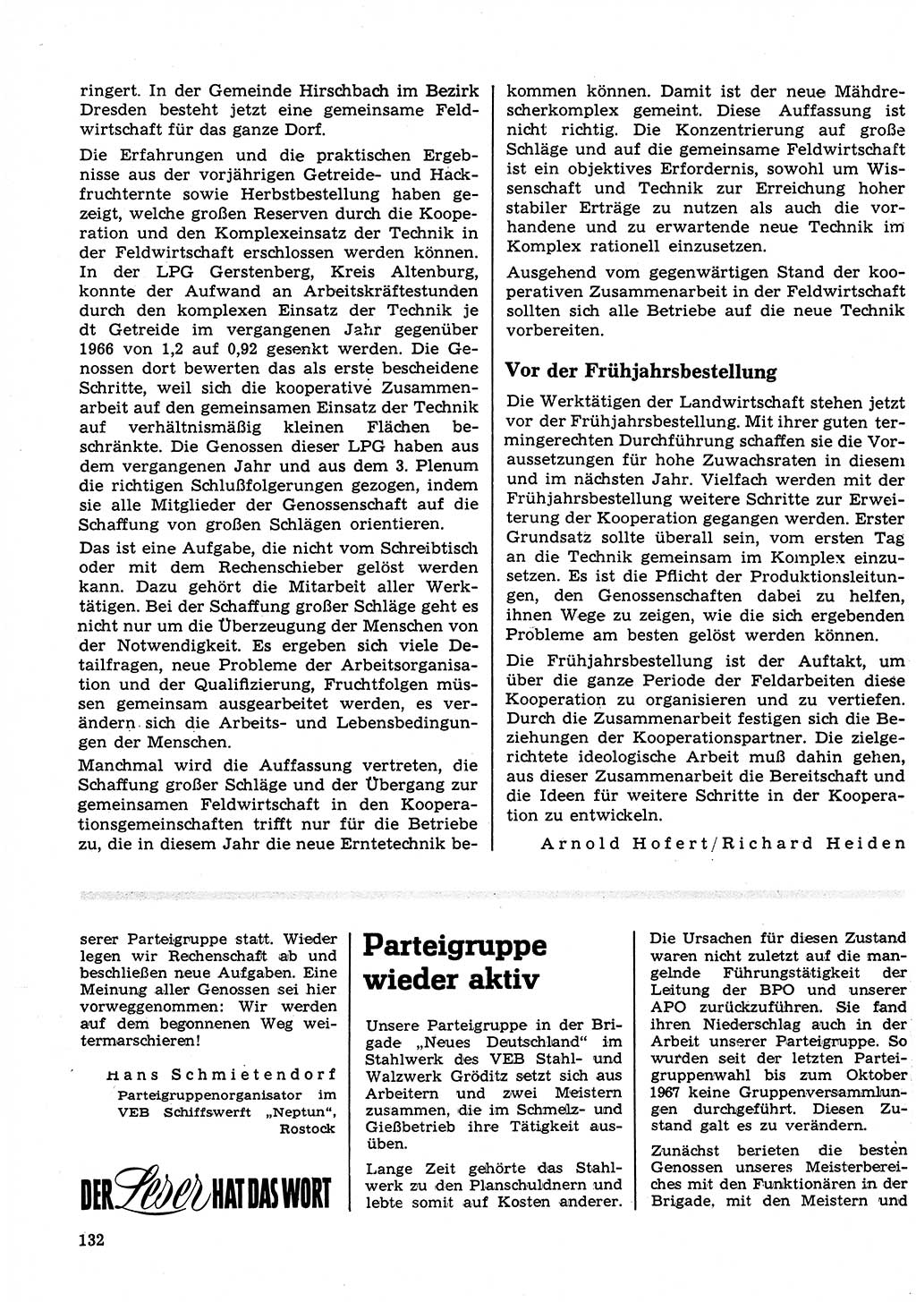 Neuer Weg (NW), Organ des Zentralkomitees (ZK) der SED (Sozialistische Einheitspartei Deutschlands) für Fragen des Parteilebens, 23. Jahrgang [Deutsche Demokratische Republik (DDR)] 1968, Seite 132 (NW ZK SED DDR 1968, S. 132)