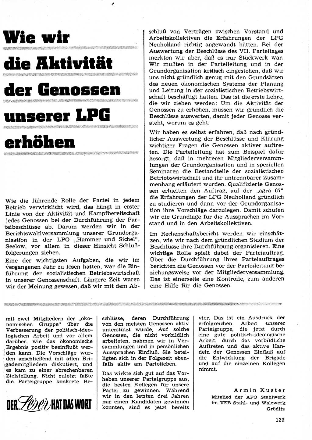 Neuer Weg (NW), Organ des Zentralkomitees (ZK) der SED (Sozialistische Einheitspartei Deutschlands) für Fragen des Parteilebens, 23. Jahrgang [Deutsche Demokratische Republik (DDR)] 1968, Seite 133 (NW ZK SED DDR 1968, S. 133)