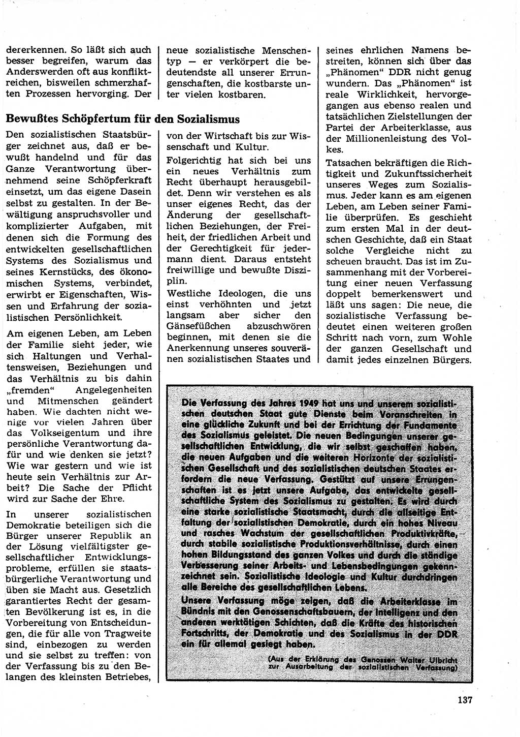 Neuer Weg (NW), Organ des Zentralkomitees (ZK) der SED (Sozialistische Einheitspartei Deutschlands) für Fragen des Parteilebens, 23. Jahrgang [Deutsche Demokratische Republik (DDR)] 1968, Seite 137 (NW ZK SED DDR 1968, S. 137)