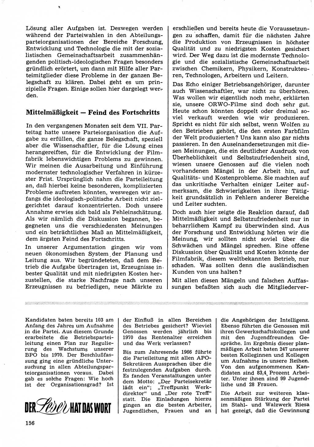 Neuer Weg (NW), Organ des Zentralkomitees (ZK) der SED (Sozialistische Einheitspartei Deutschlands) für Fragen des Parteilebens, 23. Jahrgang [Deutsche Demokratische Republik (DDR)] 1968, Seite 156 (NW ZK SED DDR 1968, S. 156)