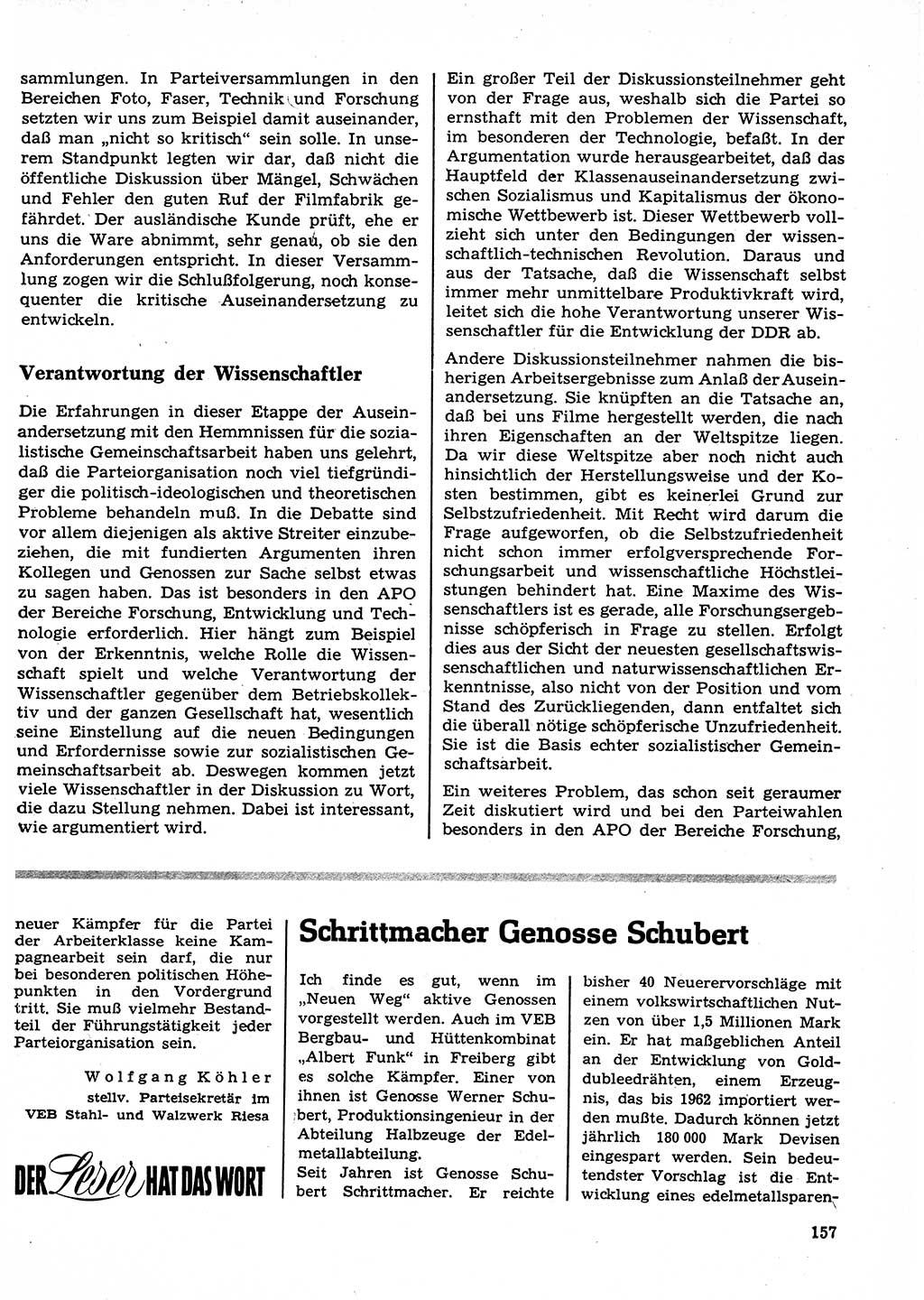 Neuer Weg (NW), Organ des Zentralkomitees (ZK) der SED (Sozialistische Einheitspartei Deutschlands) für Fragen des Parteilebens, 23. Jahrgang [Deutsche Demokratische Republik (DDR)] 1968, Seite 157 (NW ZK SED DDR 1968, S. 157)