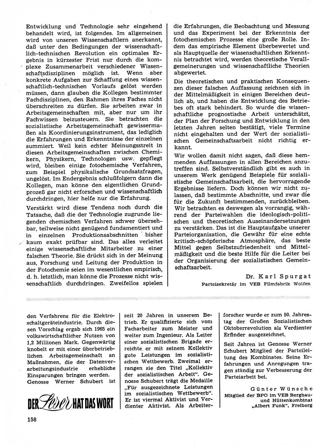 Neuer Weg (NW), Organ des Zentralkomitees (ZK) der SED (Sozialistische Einheitspartei Deutschlands) für Fragen des Parteilebens, 23. Jahrgang [Deutsche Demokratische Republik (DDR)] 1968, Seite 158 (NW ZK SED DDR 1968, S. 158)