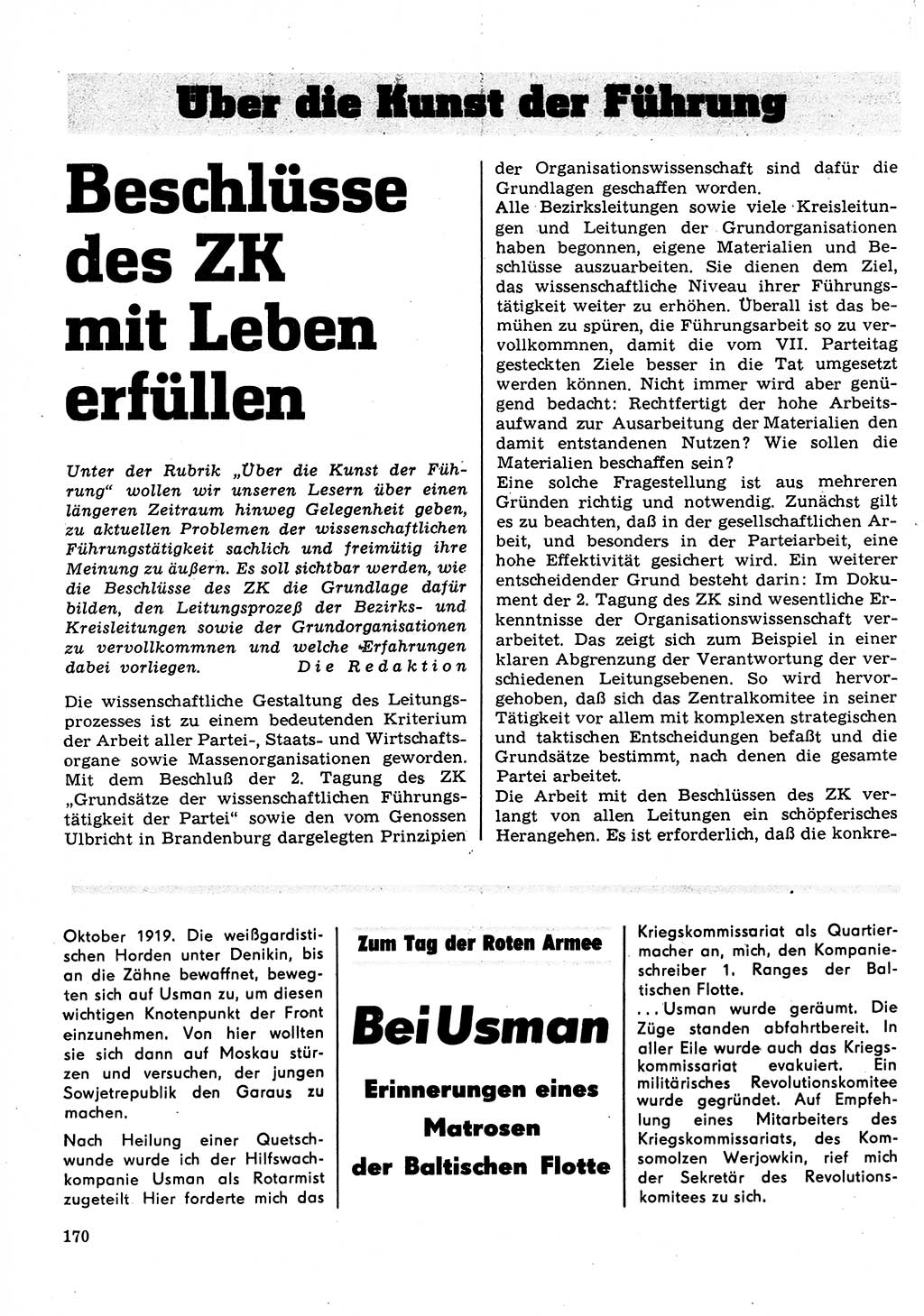 Neuer Weg (NW), Organ des Zentralkomitees (ZK) der SED (Sozialistische Einheitspartei Deutschlands) für Fragen des Parteilebens, 23. Jahrgang [Deutsche Demokratische Republik (DDR)] 1968, Seite 170 (NW ZK SED DDR 1968, S. 170)