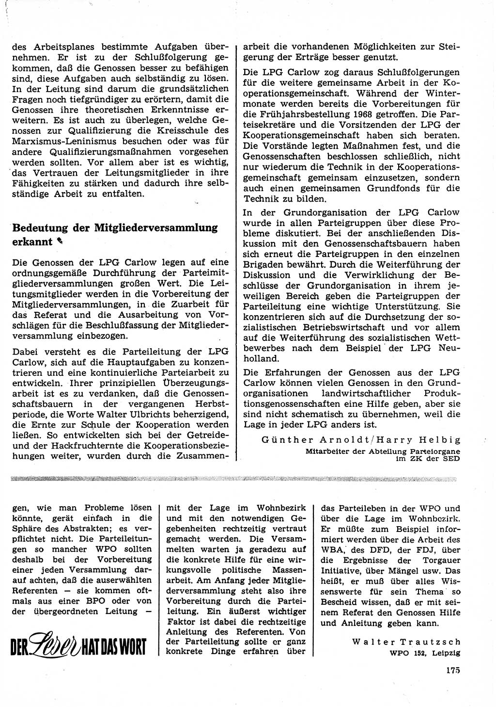 Neuer Weg (NW), Organ des Zentralkomitees (ZK) der SED (Sozialistische Einheitspartei Deutschlands) für Fragen des Parteilebens, 23. Jahrgang [Deutsche Demokratische Republik (DDR)] 1968, Seite 175 (NW ZK SED DDR 1968, S. 175)