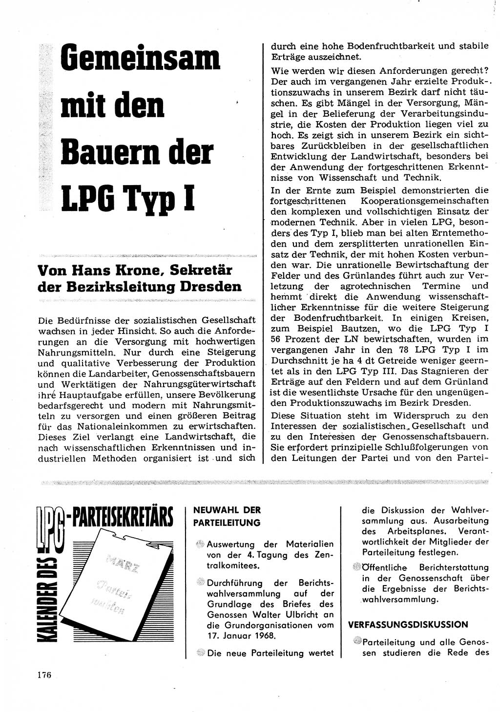 Neuer Weg (NW), Organ des Zentralkomitees (ZK) der SED (Sozialistische Einheitspartei Deutschlands) für Fragen des Parteilebens, 23. Jahrgang [Deutsche Demokratische Republik (DDR)] 1968, Seite 176 (NW ZK SED DDR 1968, S. 176)