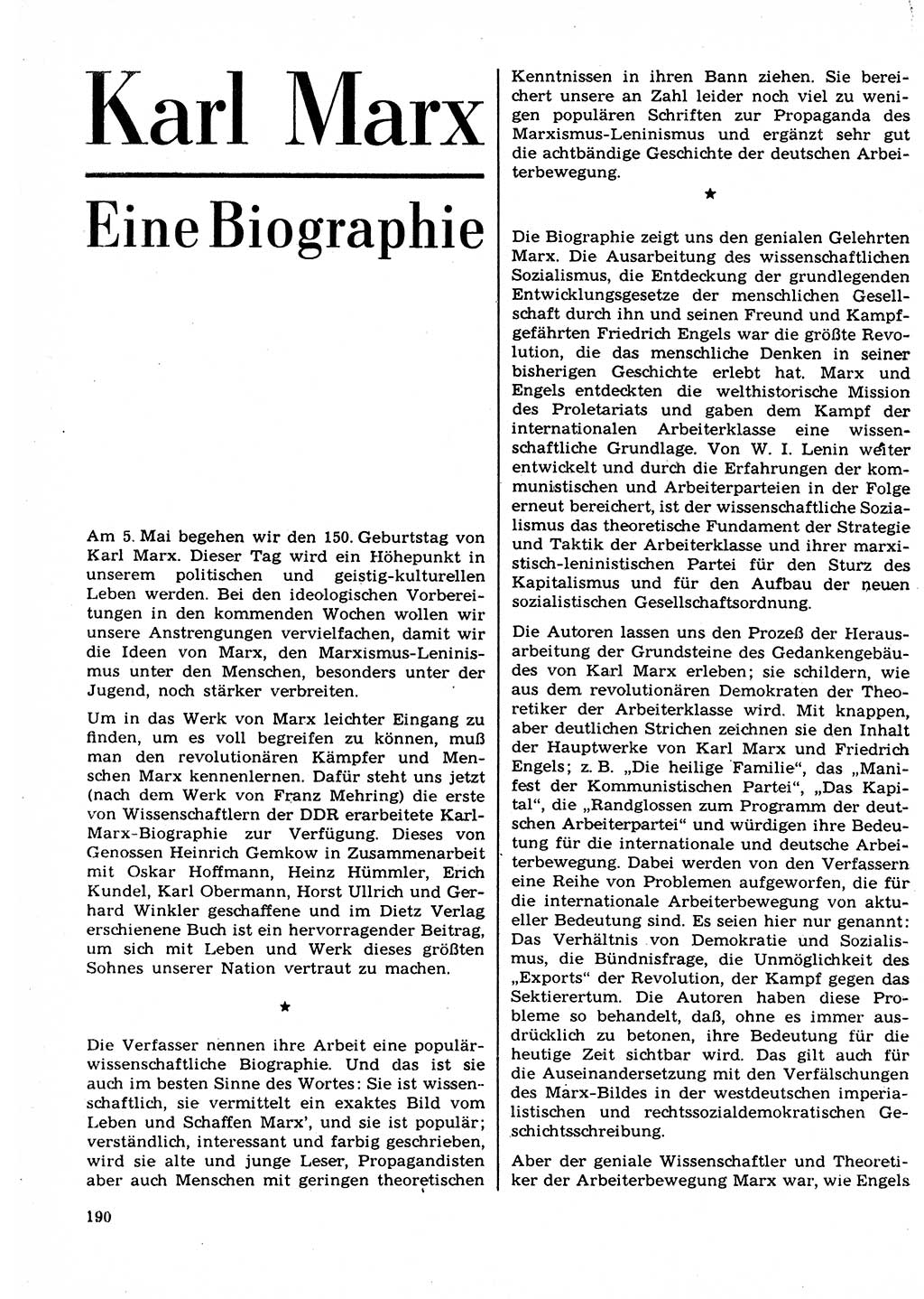 Neuer Weg (NW), Organ des Zentralkomitees (ZK) der SED (Sozialistische Einheitspartei Deutschlands) für Fragen des Parteilebens, 23. Jahrgang [Deutsche Demokratische Republik (DDR)] 1968, Seite 190 (NW ZK SED DDR 1968, S. 190)