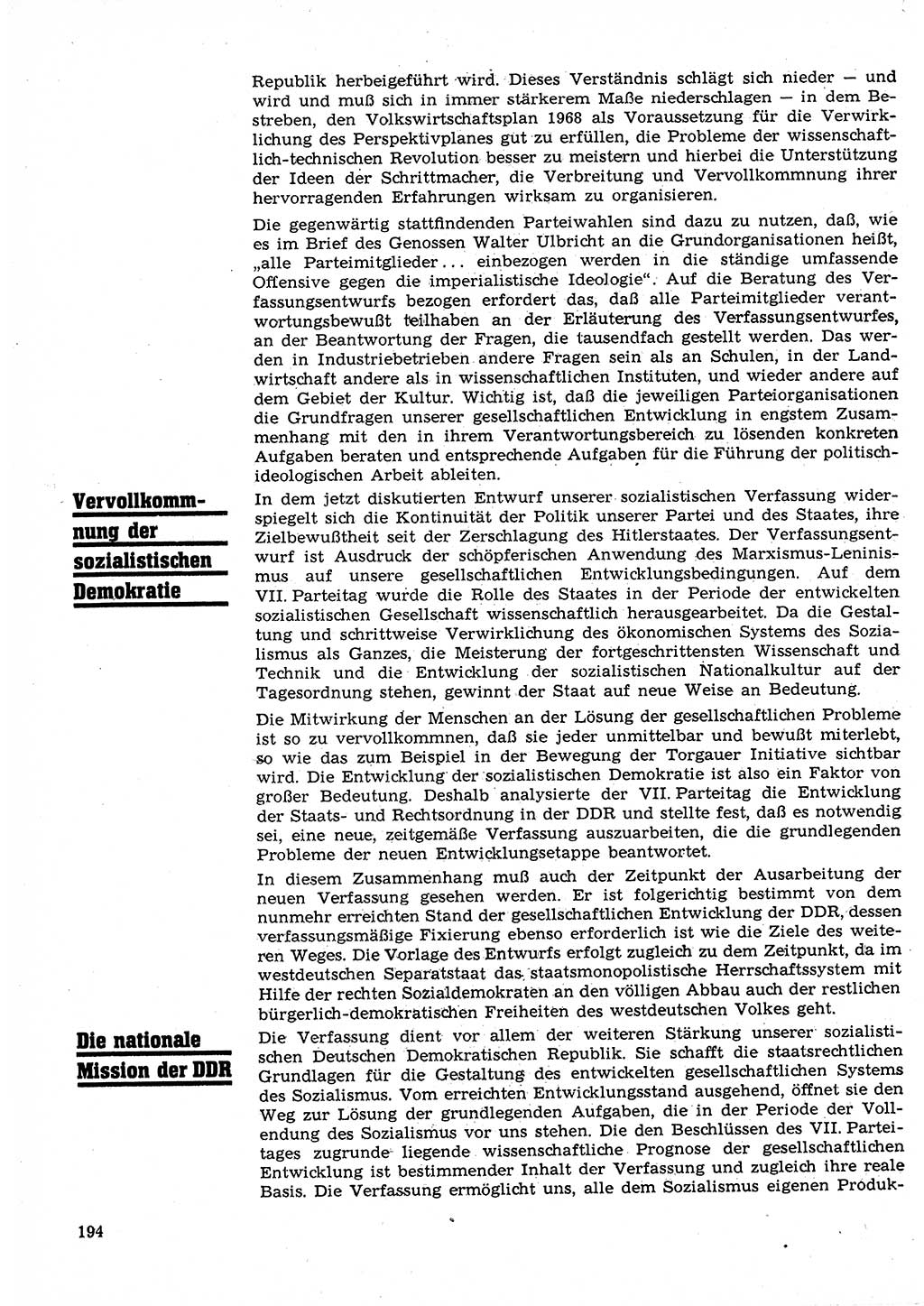 Neuer Weg (NW), Organ des Zentralkomitees (ZK) der SED (Sozialistische Einheitspartei Deutschlands) für Fragen des Parteilebens, 23. Jahrgang [Deutsche Demokratische Republik (DDR)] 1968, Seite 194 (NW ZK SED DDR 1968, S. 194)