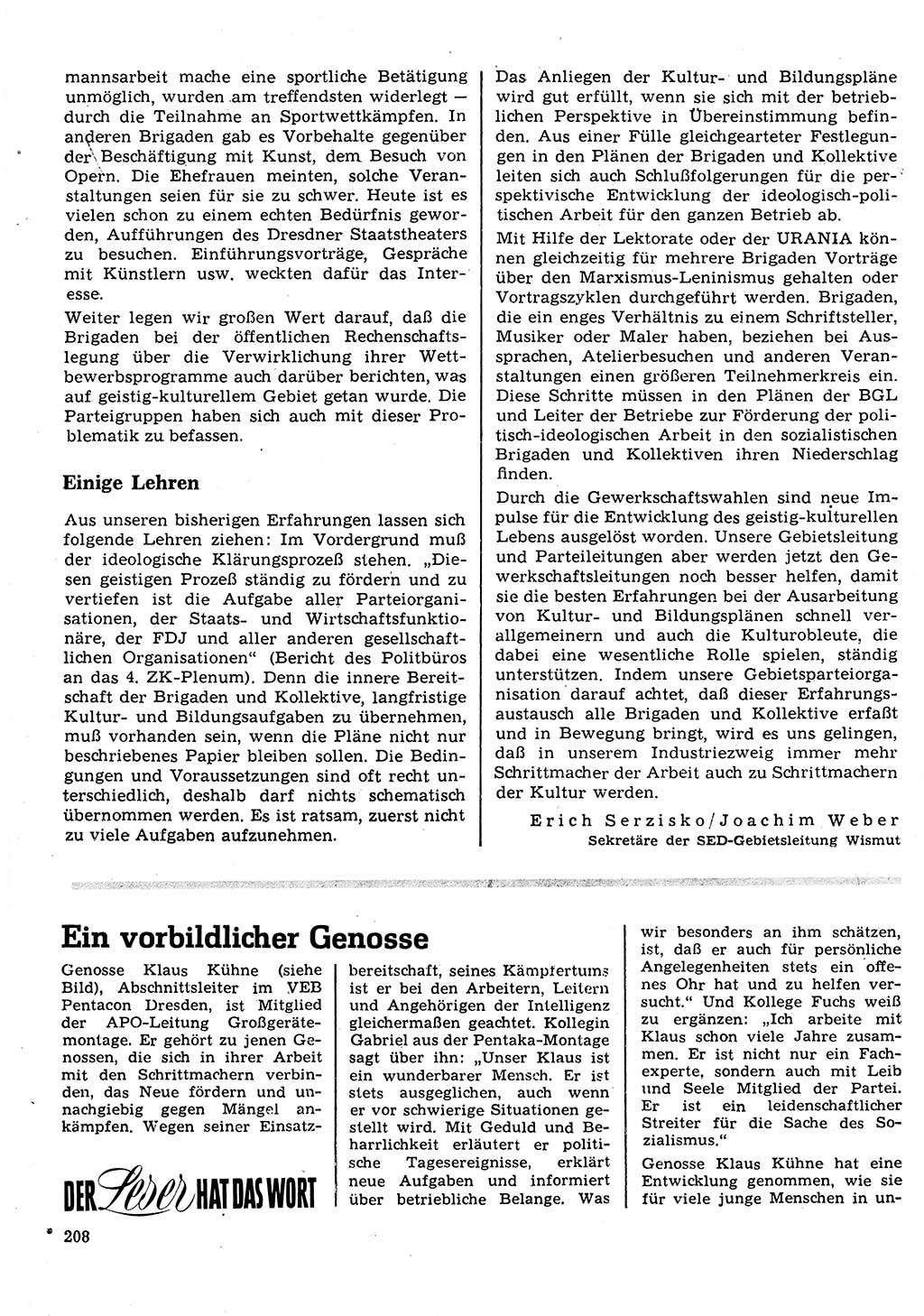 Neuer Weg (NW), Organ des Zentralkomitees (ZK) der SED (Sozialistische Einheitspartei Deutschlands) für Fragen des Parteilebens, 23. Jahrgang [Deutsche Demokratische Republik (DDR)] 1968, Seite 208 (NW ZK SED DDR 1968, S. 208)