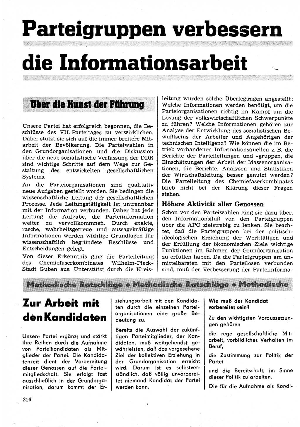 Neuer Weg (NW), Organ des Zentralkomitees (ZK) der SED (Sozialistische Einheitspartei Deutschlands) für Fragen des Parteilebens, 23. Jahrgang [Deutsche Demokratische Republik (DDR)] 1968, Seite 216 (NW ZK SED DDR 1968, S. 216)