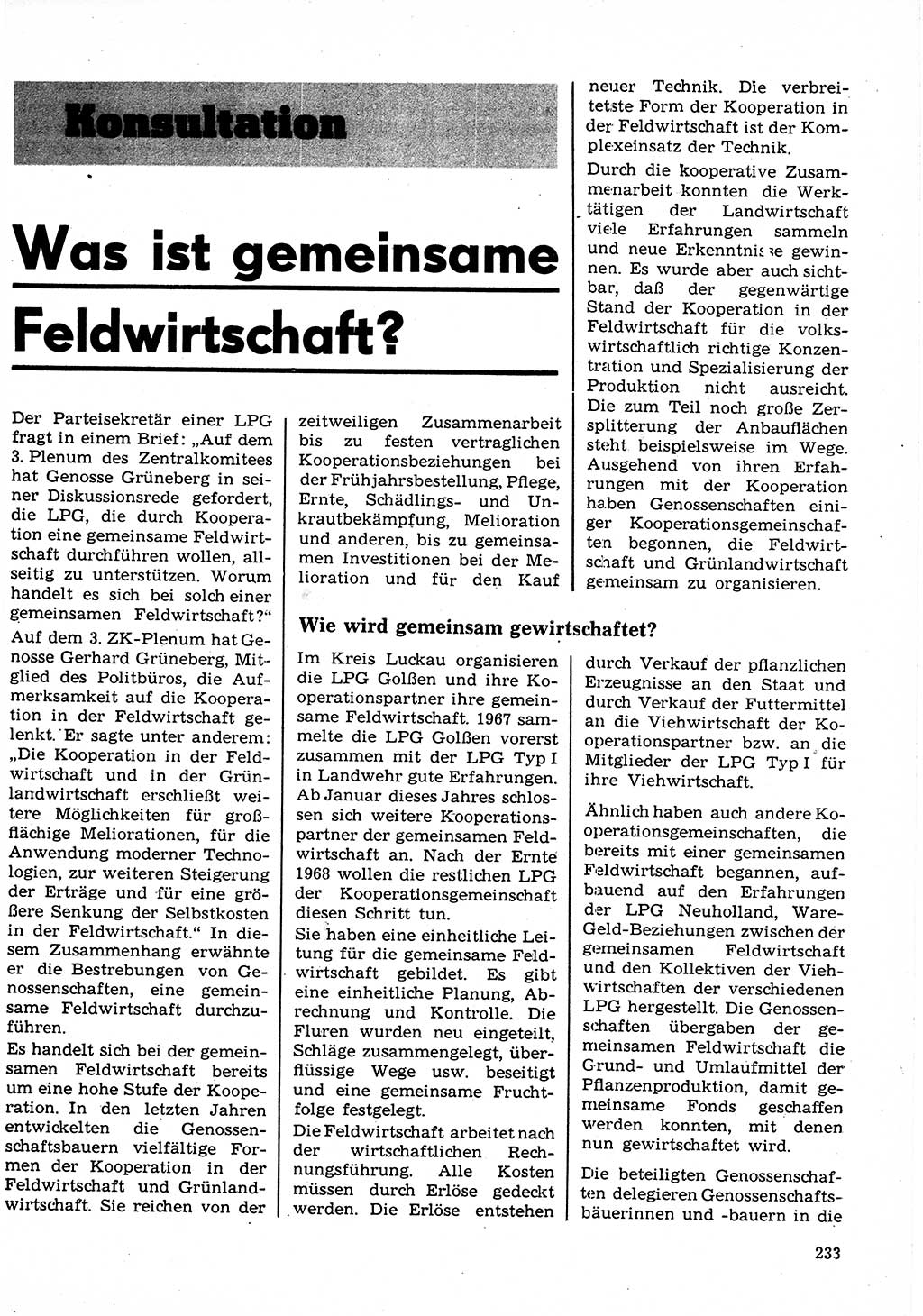 Neuer Weg (NW), Organ des Zentralkomitees (ZK) der SED (Sozialistische Einheitspartei Deutschlands) für Fragen des Parteilebens, 23. Jahrgang [Deutsche Demokratische Republik (DDR)] 1968, Seite 233 (NW ZK SED DDR 1968, S. 233)