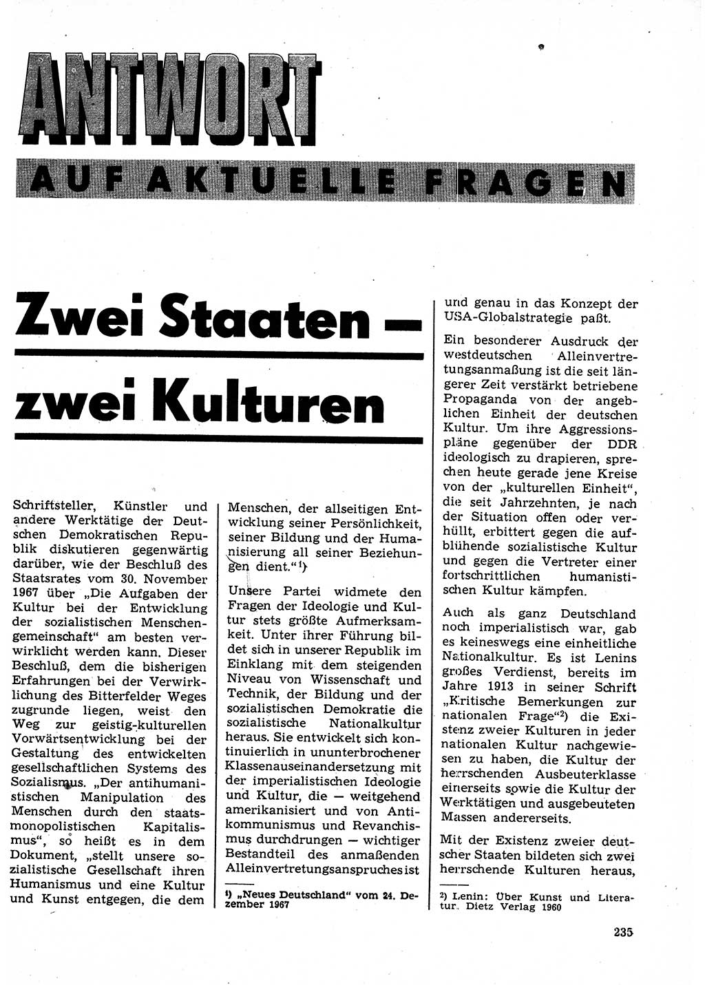 Neuer Weg (NW), Organ des Zentralkomitees (ZK) der SED (Sozialistische Einheitspartei Deutschlands) für Fragen des Parteilebens, 23. Jahrgang [Deutsche Demokratische Republik (DDR)] 1968, Seite 235 (NW ZK SED DDR 1968, S. 235)