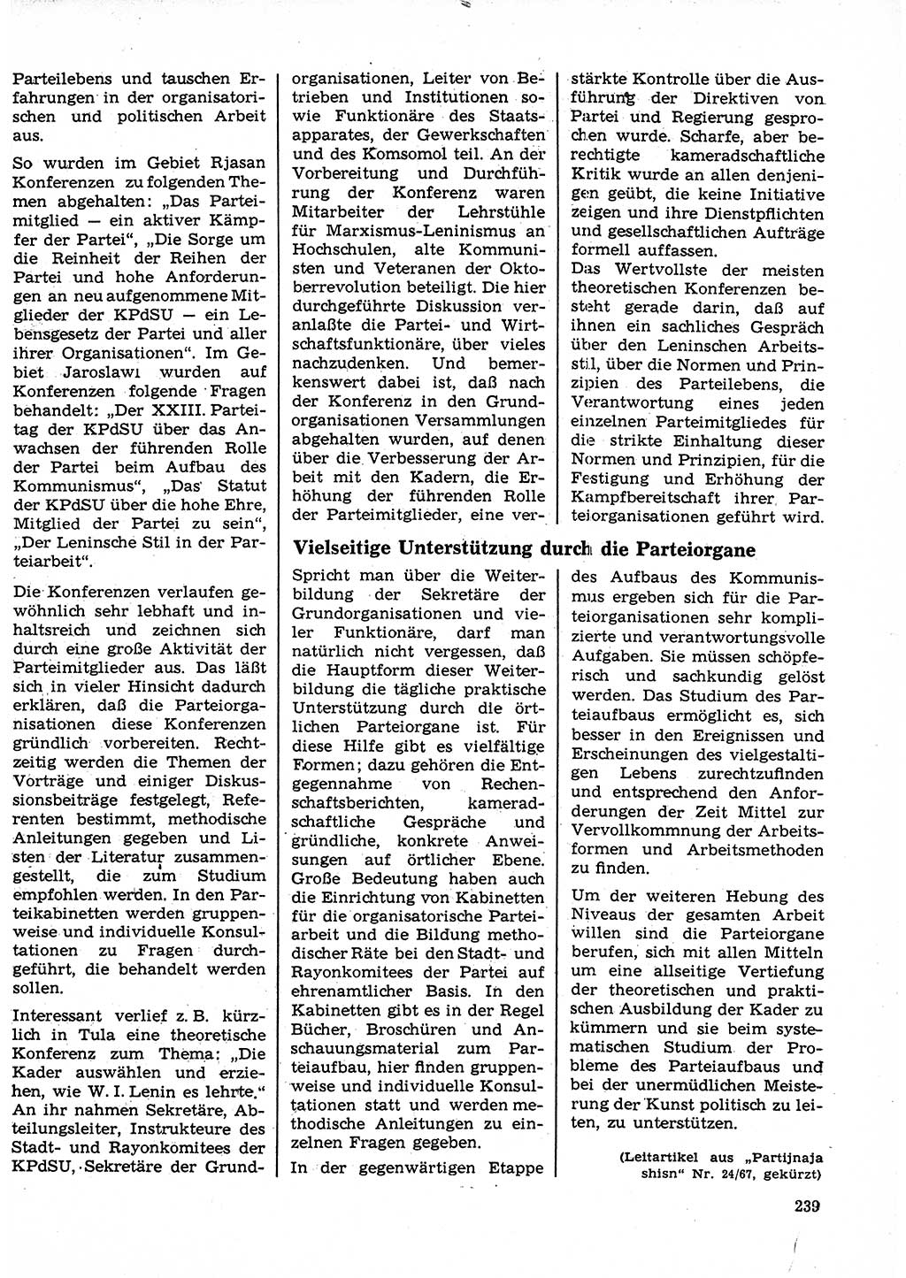 Neuer Weg (NW), Organ des Zentralkomitees (ZK) der SED (Sozialistische Einheitspartei Deutschlands) für Fragen des Parteilebens, 23. Jahrgang [Deutsche Demokratische Republik (DDR)] 1968, Seite 239 (NW ZK SED DDR 1968, S. 239)