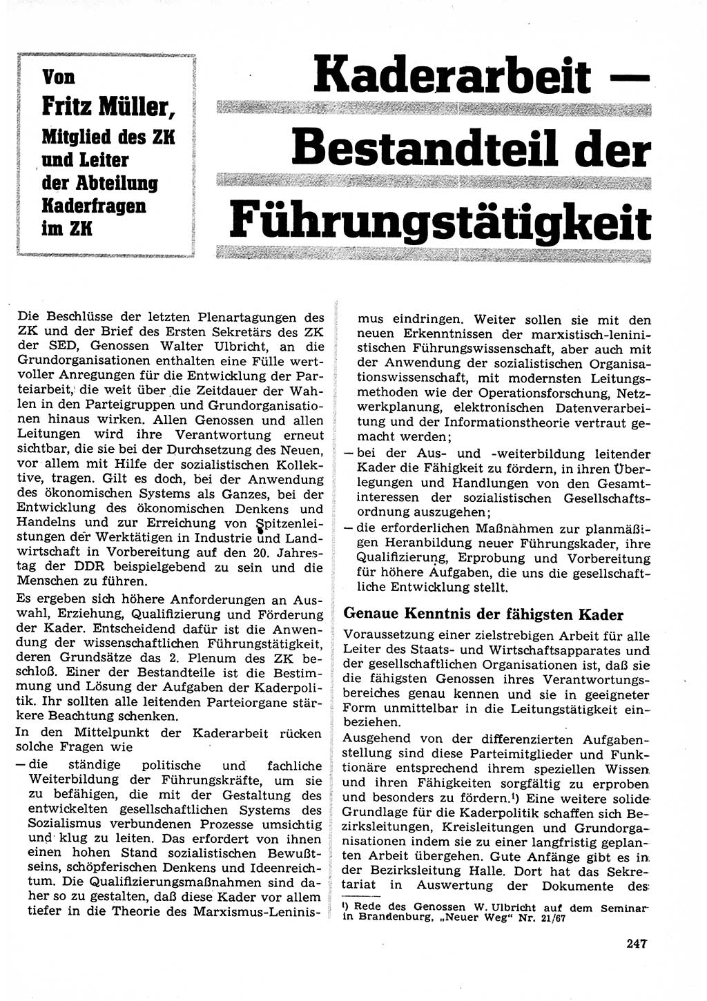 Neuer Weg (NW), Organ des Zentralkomitees (ZK) der SED (Sozialistische Einheitspartei Deutschlands) für Fragen des Parteilebens, 23. Jahrgang [Deutsche Demokratische Republik (DDR)] 1968, Seite 247 (NW ZK SED DDR 1968, S. 247)