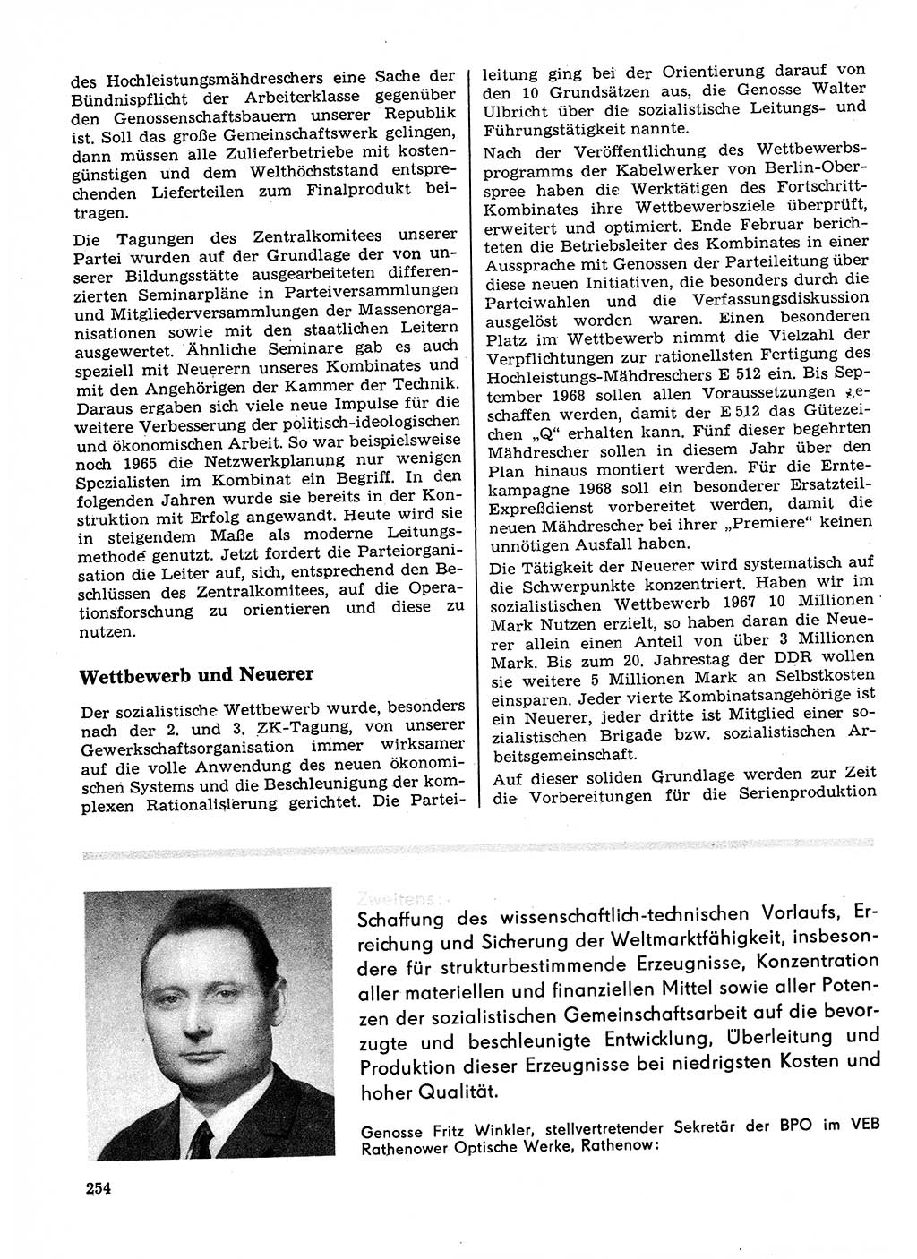 Neuer Weg (NW), Organ des Zentralkomitees (ZK) der SED (Sozialistische Einheitspartei Deutschlands) für Fragen des Parteilebens, 23. Jahrgang [Deutsche Demokratische Republik (DDR)] 1968, Seite 254 (NW ZK SED DDR 1968, S. 254)