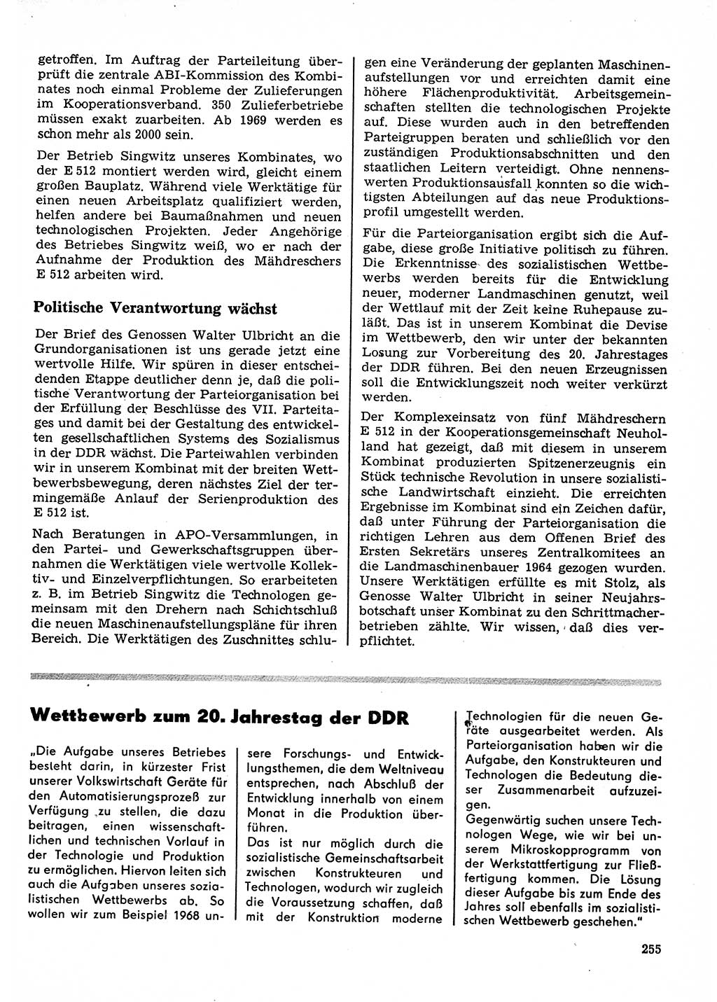Neuer Weg (NW), Organ des Zentralkomitees (ZK) der SED (Sozialistische Einheitspartei Deutschlands) für Fragen des Parteilebens, 23. Jahrgang [Deutsche Demokratische Republik (DDR)] 1968, Seite 255 (NW ZK SED DDR 1968, S. 255)