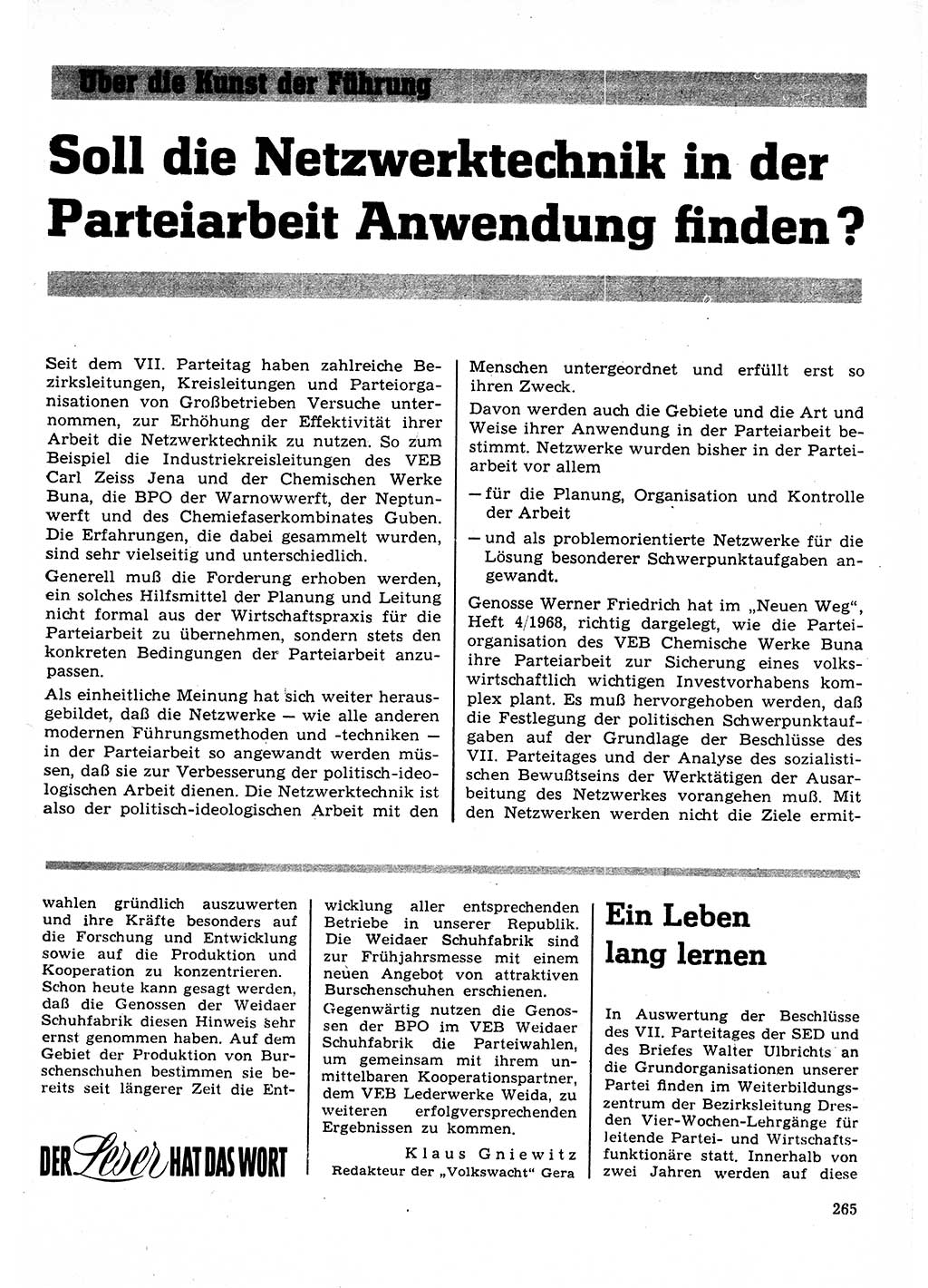 Neuer Weg (NW), Organ des Zentralkomitees (ZK) der SED (Sozialistische Einheitspartei Deutschlands) für Fragen des Parteilebens, 23. Jahrgang [Deutsche Demokratische Republik (DDR)] 1968, Seite 265 (NW ZK SED DDR 1968, S. 265)