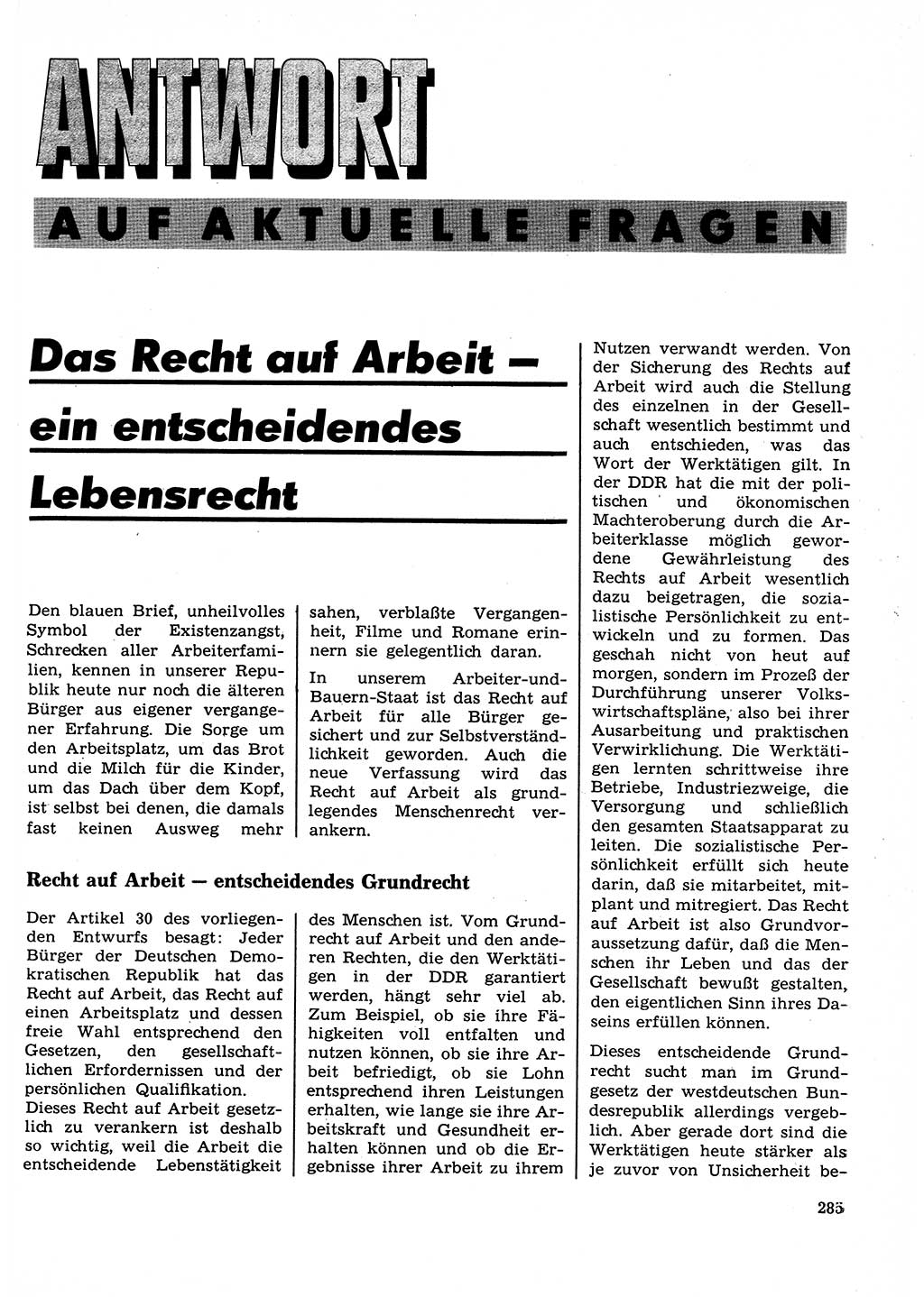 Neuer Weg (NW), Organ des Zentralkomitees (ZK) der SED (Sozialistische Einheitspartei Deutschlands) für Fragen des Parteilebens, 23. Jahrgang [Deutsche Demokratische Republik (DDR)] 1968, Seite 285 (NW ZK SED DDR 1968, S. 285)