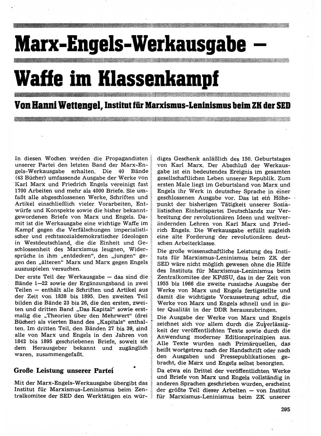 Neuer Weg (NW), Organ des Zentralkomitees (ZK) der SED (Sozialistische Einheitspartei Deutschlands) für Fragen des Parteilebens, 23. Jahrgang [Deutsche Demokratische Republik (DDR)] 1968, Seite 295 (NW ZK SED DDR 1968, S. 295)