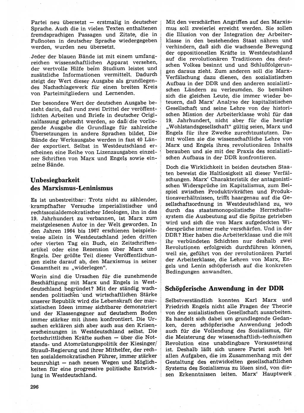 Neuer Weg (NW), Organ des Zentralkomitees (ZK) der SED (Sozialistische Einheitspartei Deutschlands) für Fragen des Parteilebens, 23. Jahrgang [Deutsche Demokratische Republik (DDR)] 1968, Seite 296 (NW ZK SED DDR 1968, S. 296)