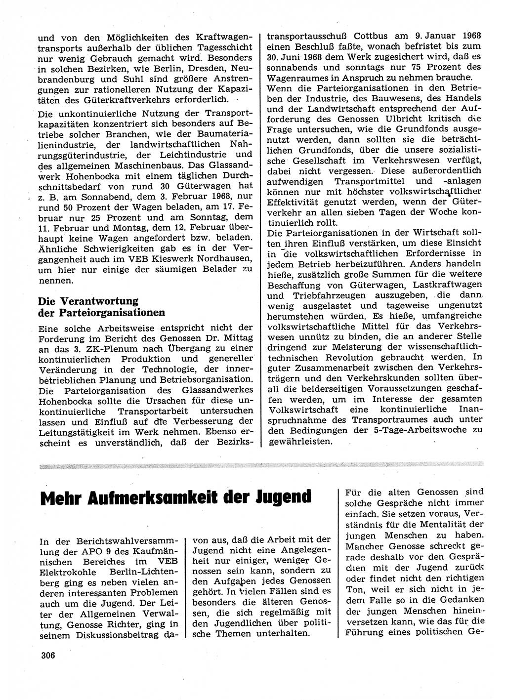 Neuer Weg (NW), Organ des Zentralkomitees (ZK) der SED (Sozialistische Einheitspartei Deutschlands) für Fragen des Parteilebens, 23. Jahrgang [Deutsche Demokratische Republik (DDR)] 1968, Seite 306 (NW ZK SED DDR 1968, S. 306)