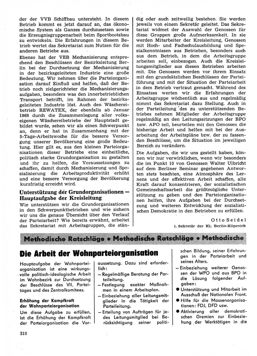 Neuer Weg (NW), Organ des Zentralkomitees (ZK) der SED (Sozialistische Einheitspartei Deutschlands) fÃ¼r Fragen des Parteilebens, 23. Jahrgang [Deutsche Demokratische Republik (DDR)] 1968, Seite 310 (NW ZK SED DDR 1968, S. 310)