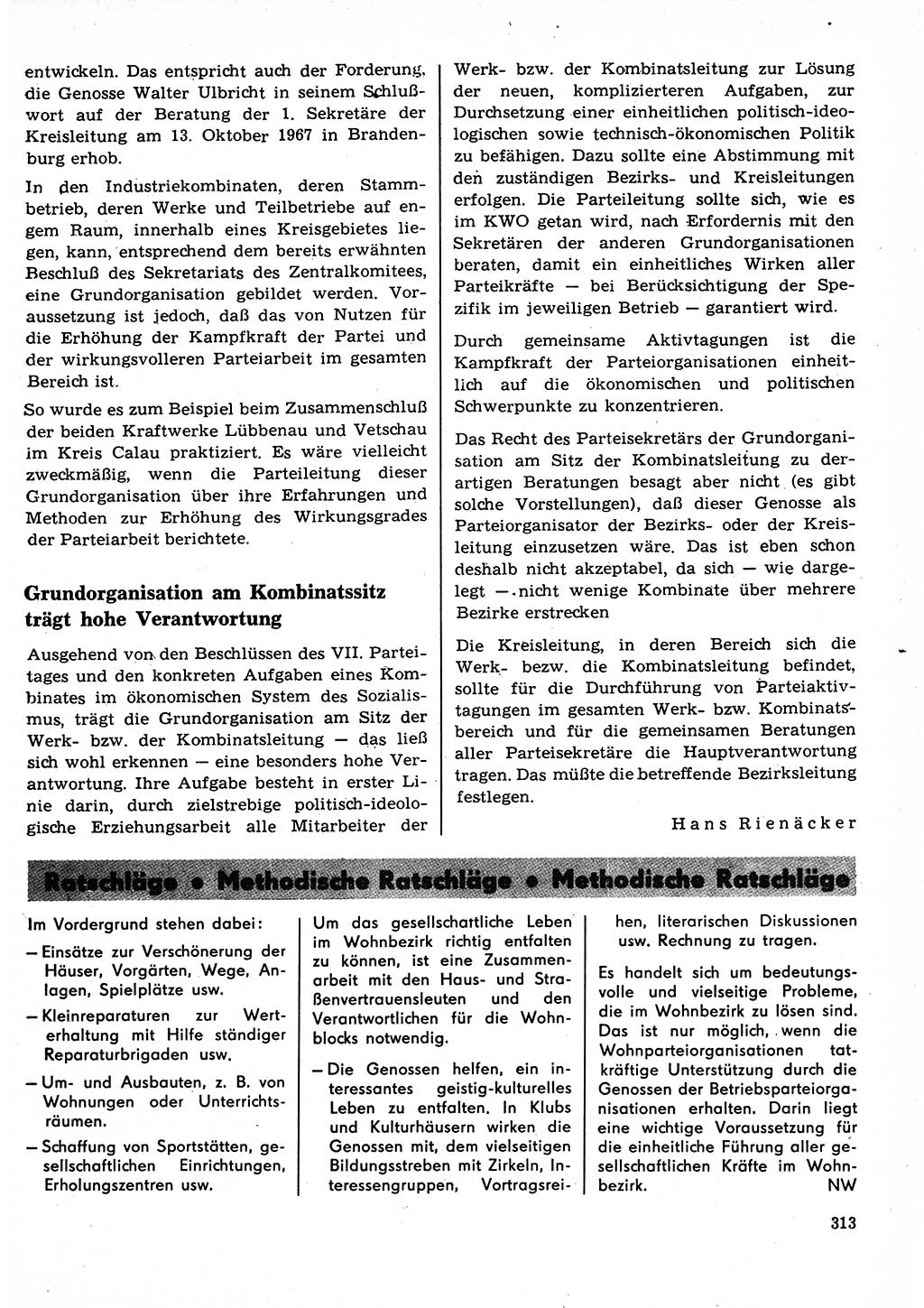 Neuer Weg (NW), Organ des Zentralkomitees (ZK) der SED (Sozialistische Einheitspartei Deutschlands) für Fragen des Parteilebens, 23. Jahrgang [Deutsche Demokratische Republik (DDR)] 1968, Seite 313 (NW ZK SED DDR 1968, S. 313)