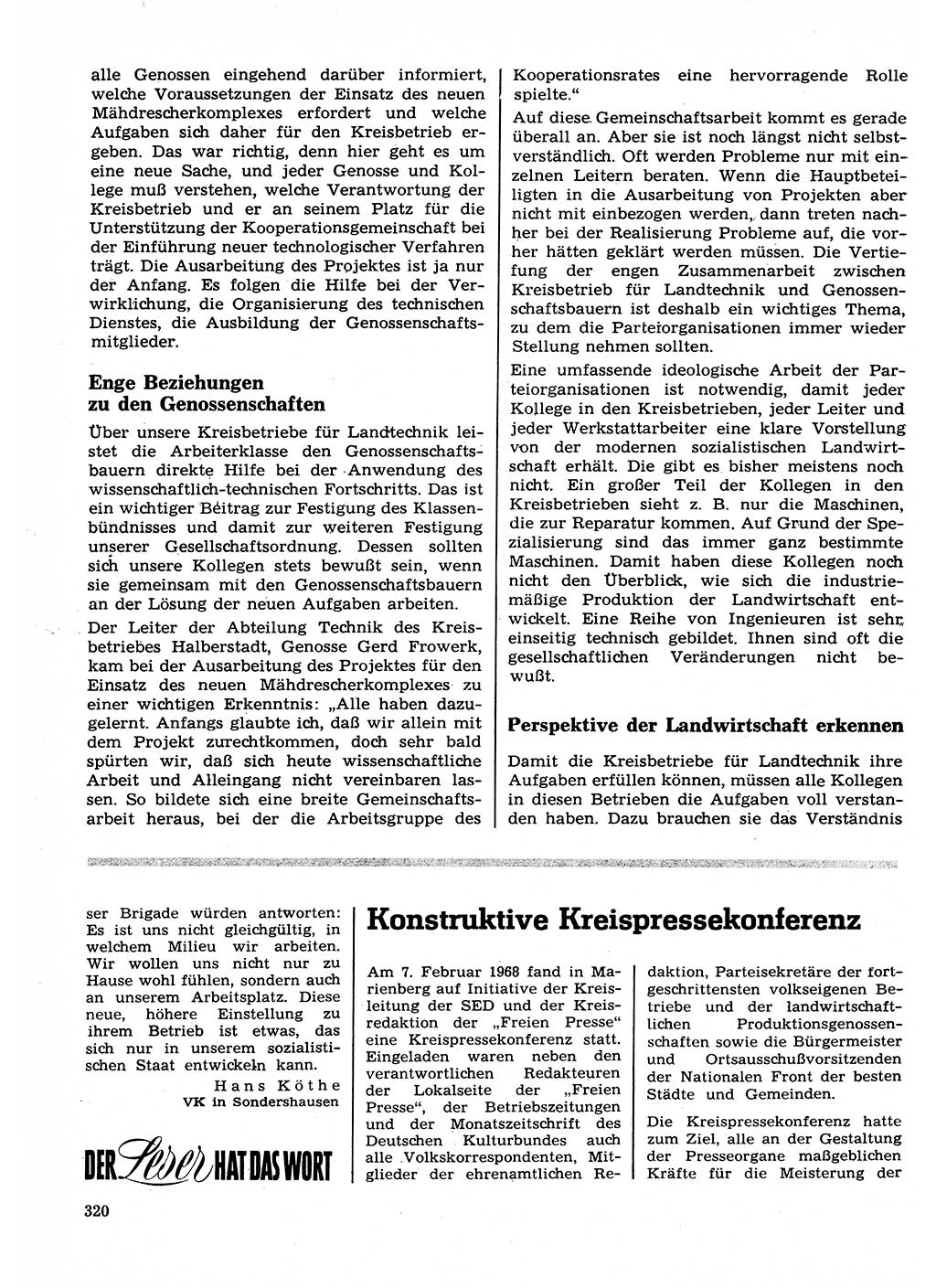 Neuer Weg (NW), Organ des Zentralkomitees (ZK) der SED (Sozialistische Einheitspartei Deutschlands) für Fragen des Parteilebens, 23. Jahrgang [Deutsche Demokratische Republik (DDR)] 1968, Seite 320 (NW ZK SED DDR 1968, S. 320)
