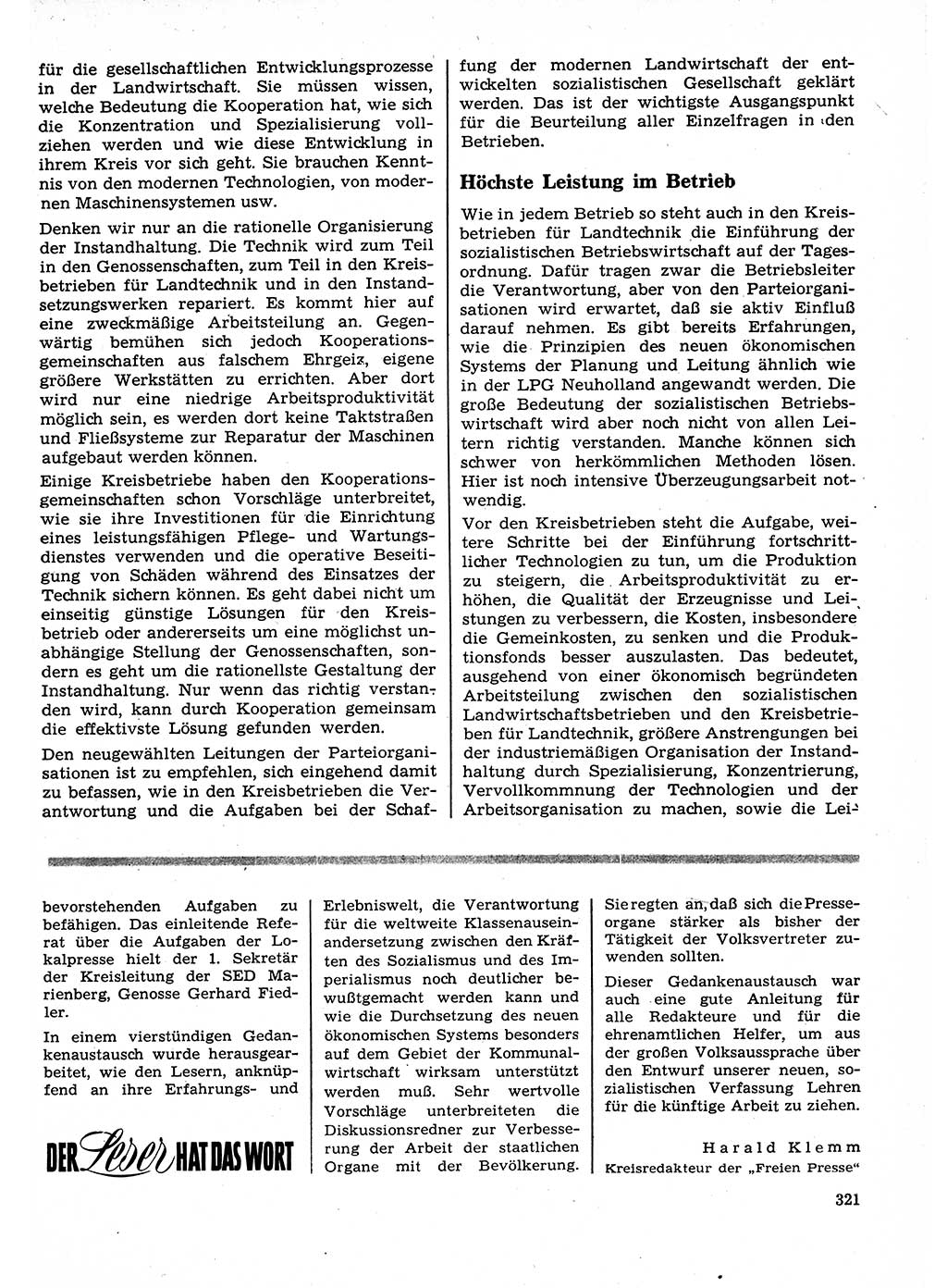 Neuer Weg (NW), Organ des Zentralkomitees (ZK) der SED (Sozialistische Einheitspartei Deutschlands) für Fragen des Parteilebens, 23. Jahrgang [Deutsche Demokratische Republik (DDR)] 1968, Seite 321 (NW ZK SED DDR 1968, S. 321)