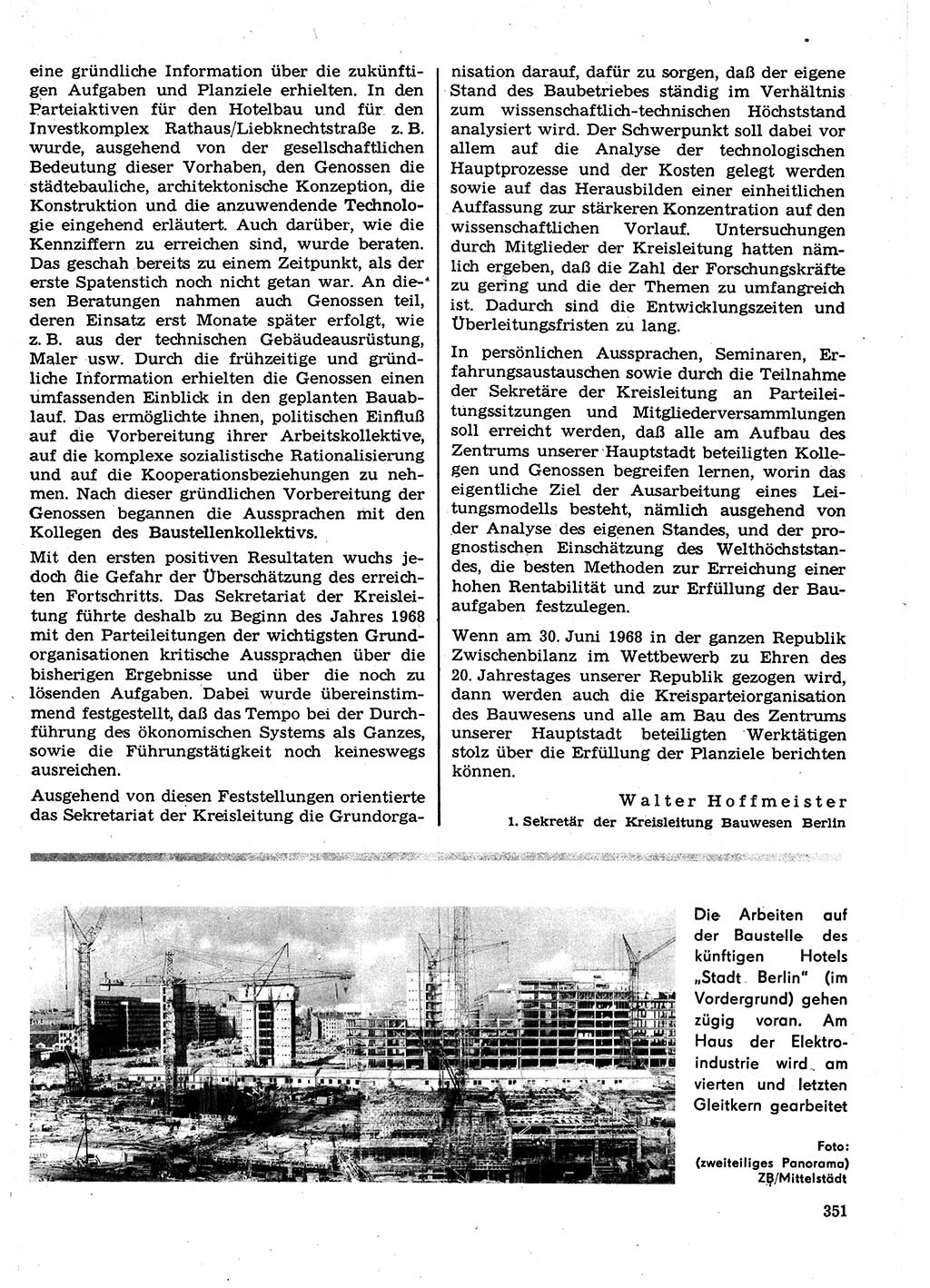 Neuer Weg (NW), Organ des Zentralkomitees (ZK) der SED (Sozialistische Einheitspartei Deutschlands) für Fragen des Parteilebens, 23. Jahrgang [Deutsche Demokratische Republik (DDR)] 1968, Seite 351 (NW ZK SED DDR 1968, S. 351)