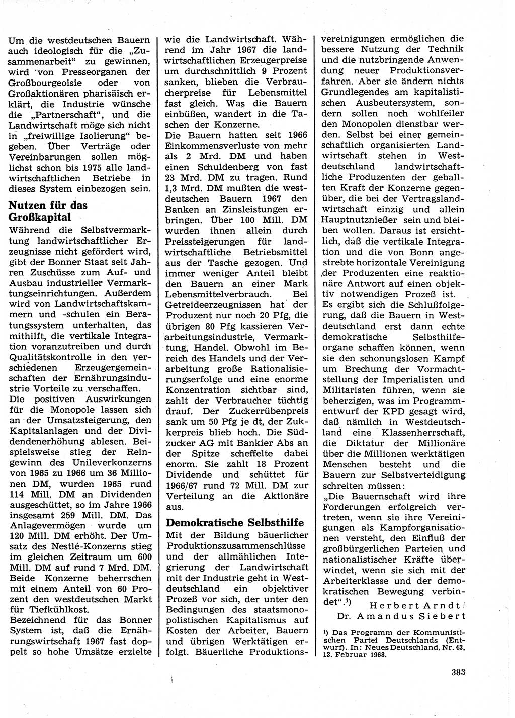 Neuer Weg (NW), Organ des Zentralkomitees (ZK) der SED (Sozialistische Einheitspartei Deutschlands) für Fragen des Parteilebens, 23. Jahrgang [Deutsche Demokratische Republik (DDR)] 1968, Seite 383 (NW ZK SED DDR 1968, S. 383)