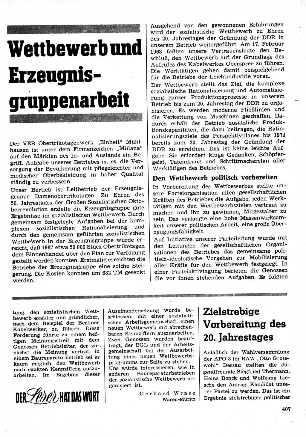 Neuer Weg (NW), Organ des Zentralkomitees (ZK) der SED (Sozialistische Einheitspartei Deutschlands) für Fragen des Parteilebens, 23. Jahrgang [Deutsche Demokratische Republik (DDR)] 1968, Seite 407 (NW ZK SED DDR 1968, S. 407)