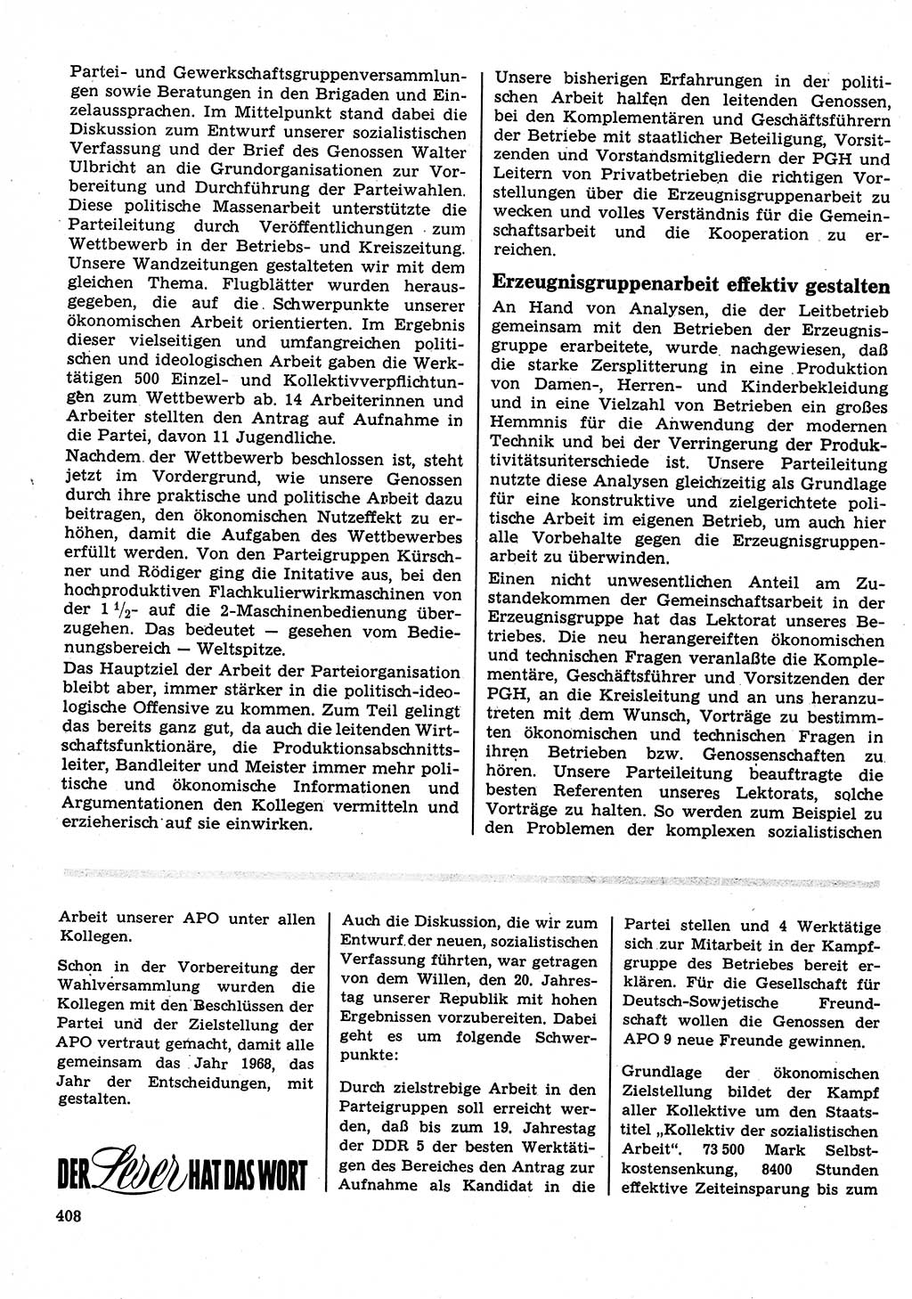 Neuer Weg (NW), Organ des Zentralkomitees (ZK) der SED (Sozialistische Einheitspartei Deutschlands) für Fragen des Parteilebens, 23. Jahrgang [Deutsche Demokratische Republik (DDR)] 1968, Seite 408 (NW ZK SED DDR 1968, S. 408)