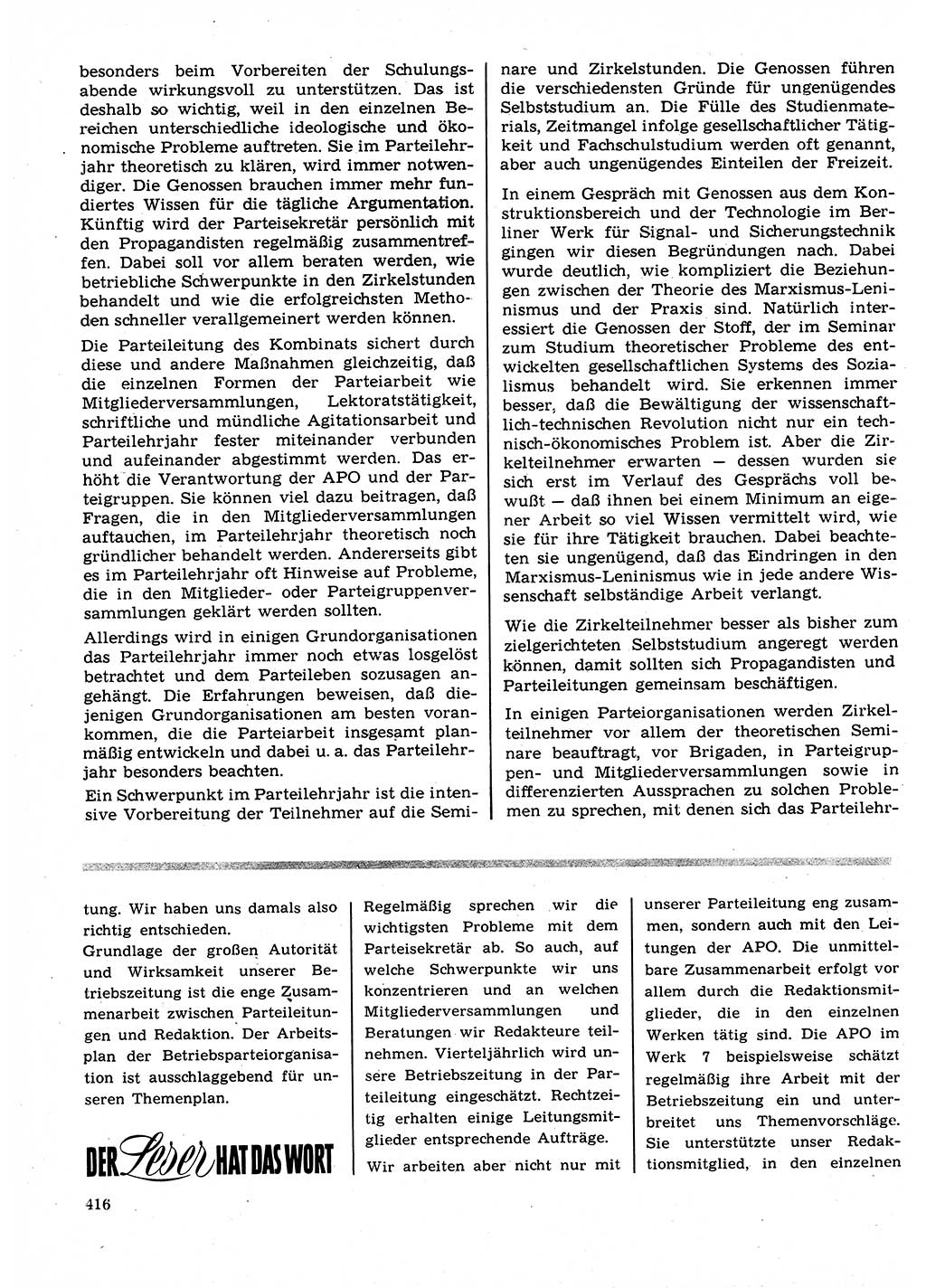 Neuer Weg (NW), Organ des Zentralkomitees (ZK) der SED (Sozialistische Einheitspartei Deutschlands) für Fragen des Parteilebens, 23. Jahrgang [Deutsche Demokratische Republik (DDR)] 1968, Seite 416 (NW ZK SED DDR 1968, S. 416)