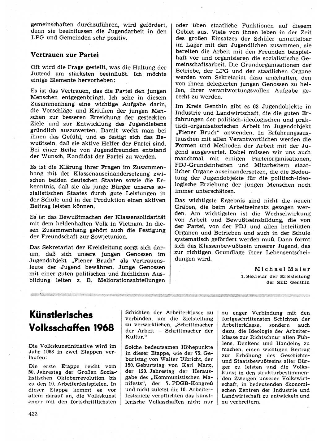 Neuer Weg (NW), Organ des Zentralkomitees (ZK) der SED (Sozialistische Einheitspartei Deutschlands) für Fragen des Parteilebens, 23. Jahrgang [Deutsche Demokratische Republik (DDR)] 1968, Seite 422 (NW ZK SED DDR 1968, S. 422)