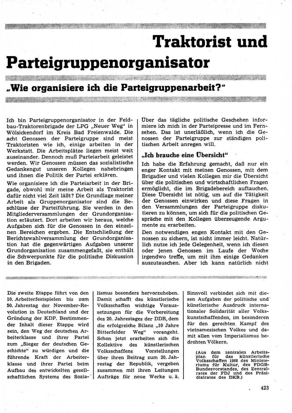 Neuer Weg (NW), Organ des Zentralkomitees (ZK) der SED (Sozialistische Einheitspartei Deutschlands) für Fragen des Parteilebens, 23. Jahrgang [Deutsche Demokratische Republik (DDR)] 1968, Seite 423 (NW ZK SED DDR 1968, S. 423)