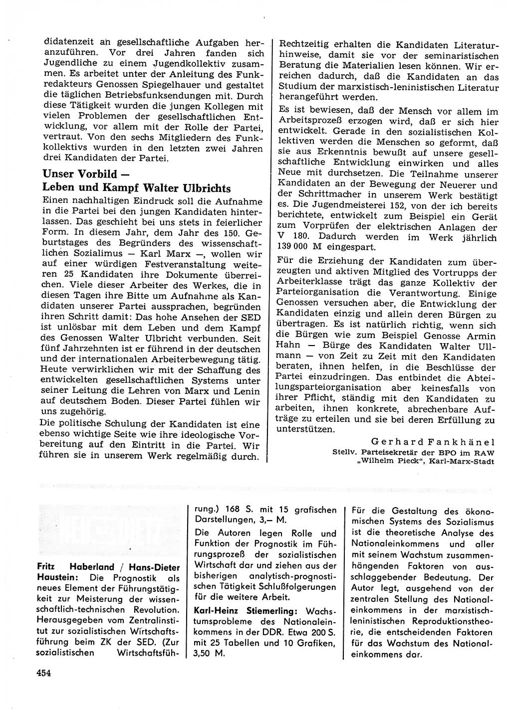 Neuer Weg (NW), Organ des Zentralkomitees (ZK) der SED (Sozialistische Einheitspartei Deutschlands) für Fragen des Parteilebens, 23. Jahrgang [Deutsche Demokratische Republik (DDR)] 1968, Seite 454 (NW ZK SED DDR 1968, S. 454)