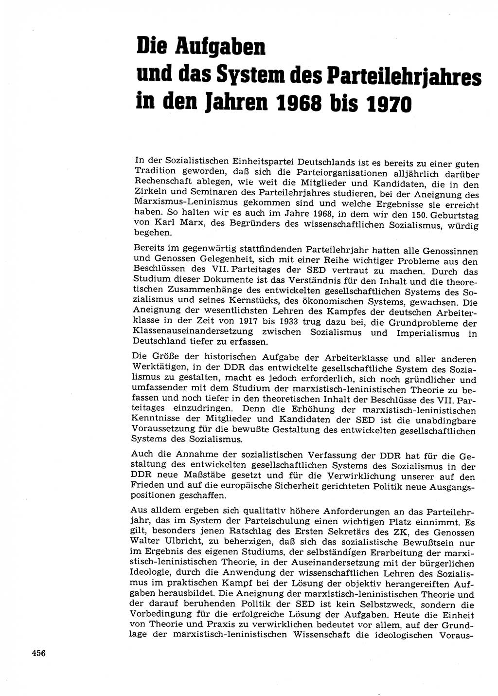 Neuer Weg (NW), Organ des Zentralkomitees (ZK) der SED (Sozialistische Einheitspartei Deutschlands) für Fragen des Parteilebens, 23. Jahrgang [Deutsche Demokratische Republik (DDR)] 1968, Seite 456 (NW ZK SED DDR 1968, S. 456)