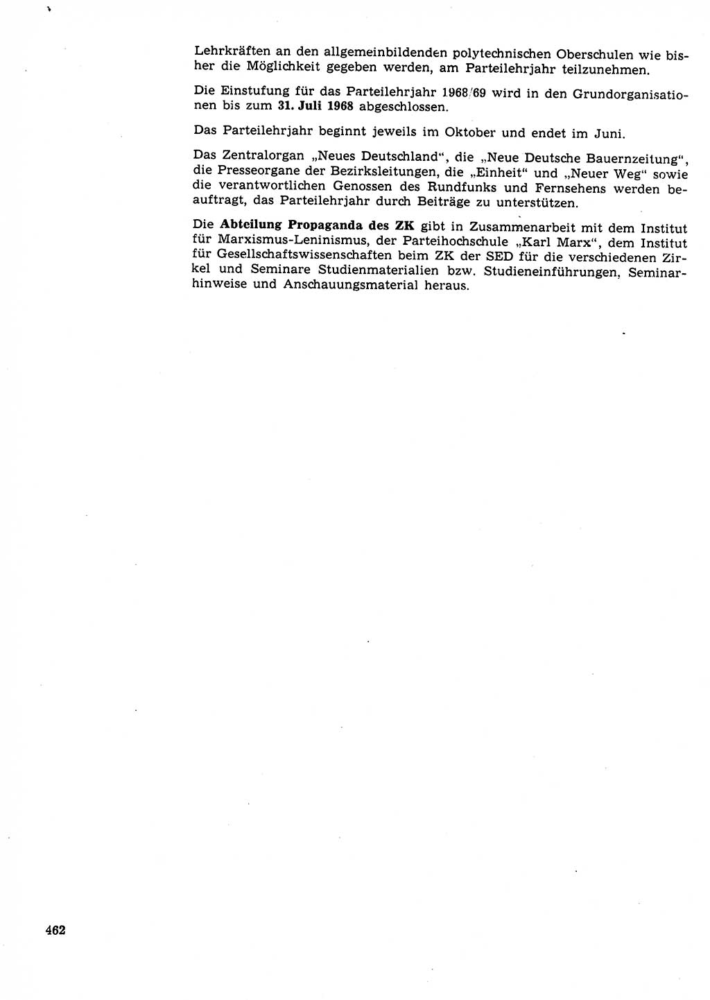 Neuer Weg (NW), Organ des Zentralkomitees (ZK) der SED (Sozialistische Einheitspartei Deutschlands) für Fragen des Parteilebens, 23. Jahrgang [Deutsche Demokratische Republik (DDR)] 1968, Seite 462 (NW ZK SED DDR 1968, S. 462)