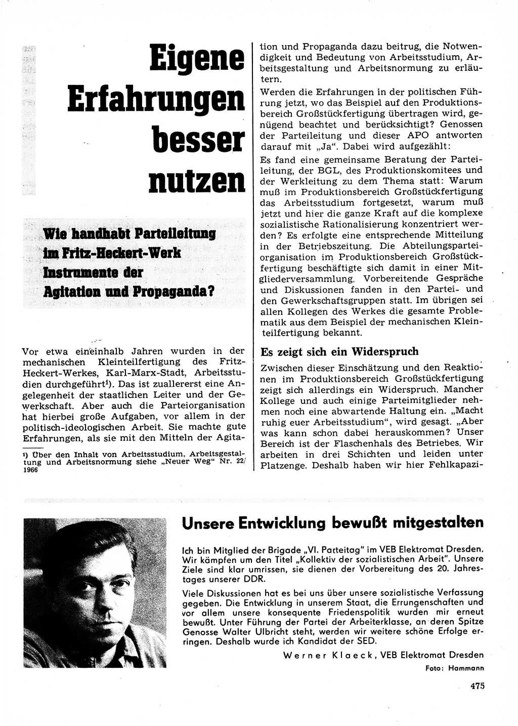 Neuer Weg (NW), Organ des Zentralkomitees (ZK) der SED (Sozialistische Einheitspartei Deutschlands) für Fragen des Parteilebens, 23. Jahrgang [Deutsche Demokratische Republik (DDR)] 1968, Seite 475 (NW ZK SED DDR 1968, S. 475)