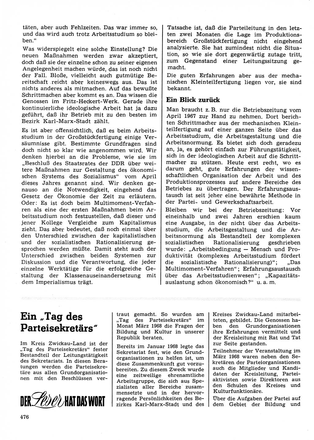 Neuer Weg (NW), Organ des Zentralkomitees (ZK) der SED (Sozialistische Einheitspartei Deutschlands) für Fragen des Parteilebens, 23. Jahrgang [Deutsche Demokratische Republik (DDR)] 1968, Seite 476 (NW ZK SED DDR 1968, S. 476)