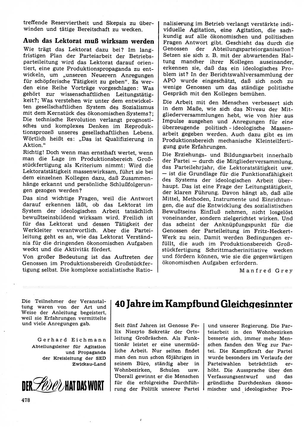 Neuer Weg (NW), Organ des Zentralkomitees (ZK) der SED (Sozialistische Einheitspartei Deutschlands) für Fragen des Parteilebens, 23. Jahrgang [Deutsche Demokratische Republik (DDR)] 1968, Seite 478 (NW ZK SED DDR 1968, S. 478)
