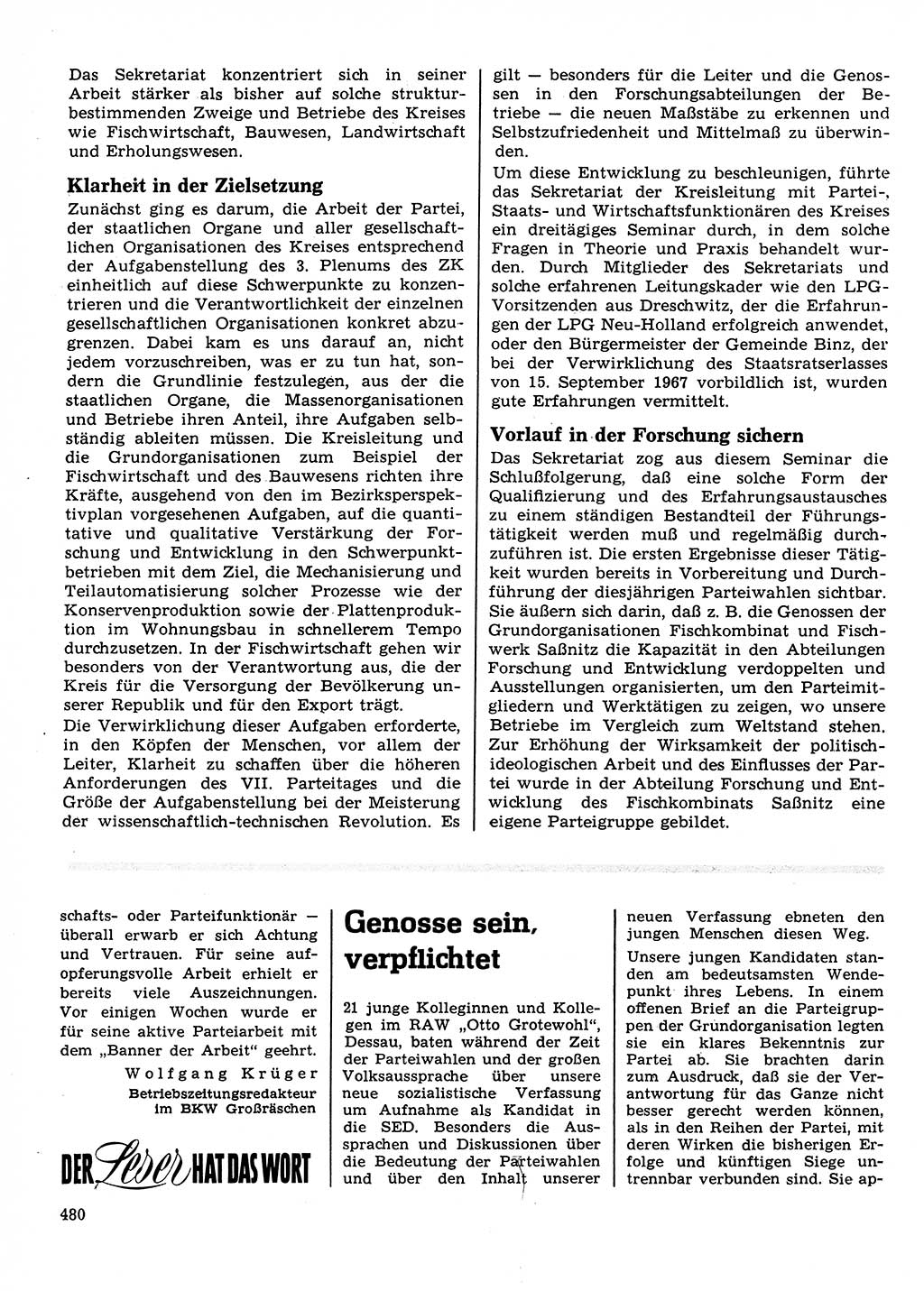 Neuer Weg (NW), Organ des Zentralkomitees (ZK) der SED (Sozialistische Einheitspartei Deutschlands) für Fragen des Parteilebens, 23. Jahrgang [Deutsche Demokratische Republik (DDR)] 1968, Seite 480 (NW ZK SED DDR 1968, S. 480)