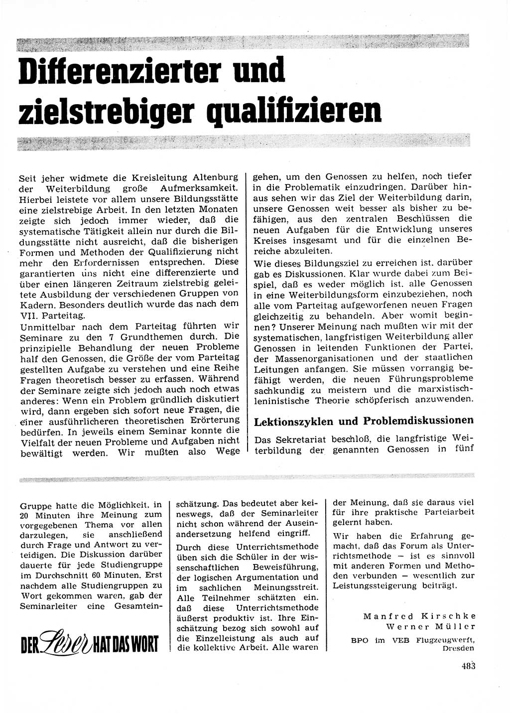 Neuer Weg (NW), Organ des Zentralkomitees (ZK) der SED (Sozialistische Einheitspartei Deutschlands) für Fragen des Parteilebens, 23. Jahrgang [Deutsche Demokratische Republik (DDR)] 1968, Seite 483 (NW ZK SED DDR 1968, S. 483)