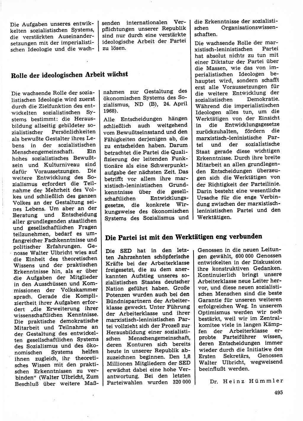 Neuer Weg (NW), Organ des Zentralkomitees (ZK) der SED (Sozialistische Einheitspartei Deutschlands) für Fragen des Parteilebens, 23. Jahrgang [Deutsche Demokratische Republik (DDR)] 1968, Seite 495 (NW ZK SED DDR 1968, S. 495)