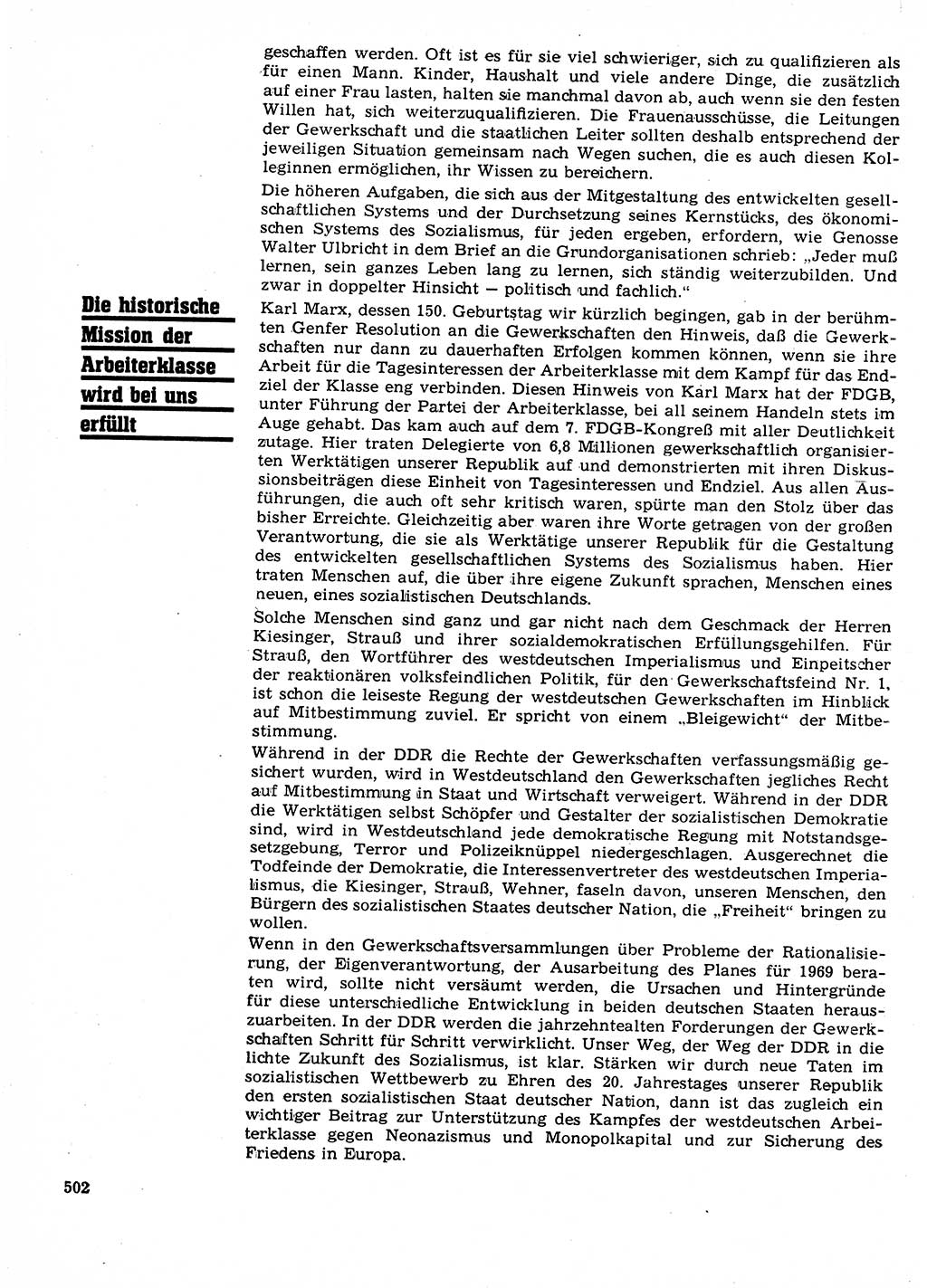 Neuer Weg (NW), Organ des Zentralkomitees (ZK) der SED (Sozialistische Einheitspartei Deutschlands) für Fragen des Parteilebens, 23. Jahrgang [Deutsche Demokratische Republik (DDR)] 1968, Seite 502 (NW ZK SED DDR 1968, S. 502)