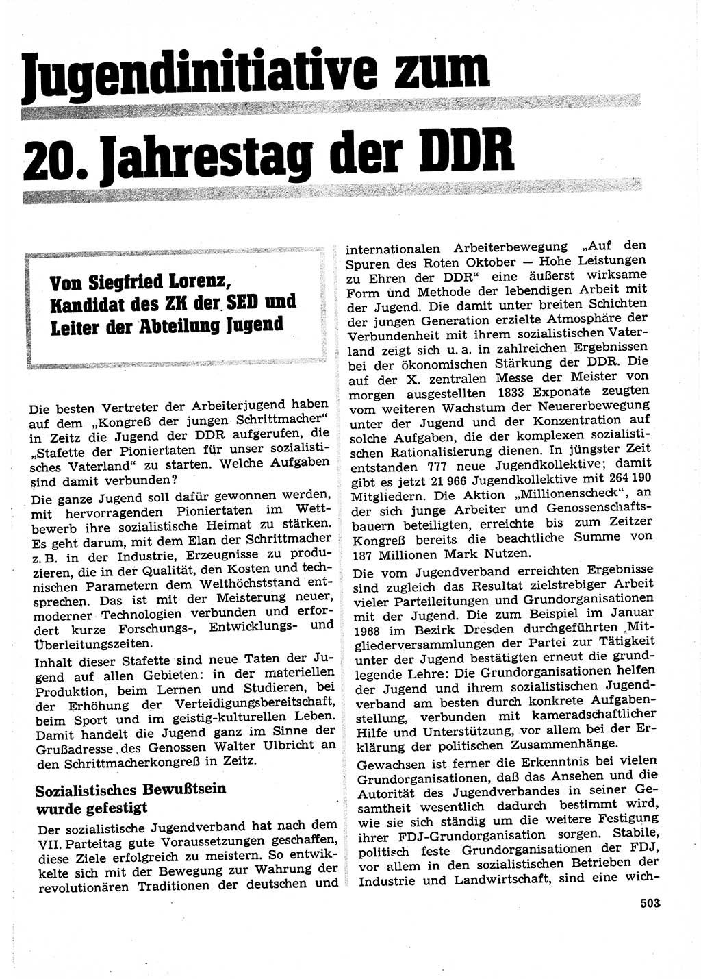 Neuer Weg (NW), Organ des Zentralkomitees (ZK) der SED (Sozialistische Einheitspartei Deutschlands) für Fragen des Parteilebens, 23. Jahrgang [Deutsche Demokratische Republik (DDR)] 1968, Seite 503 (NW ZK SED DDR 1968, S. 503)